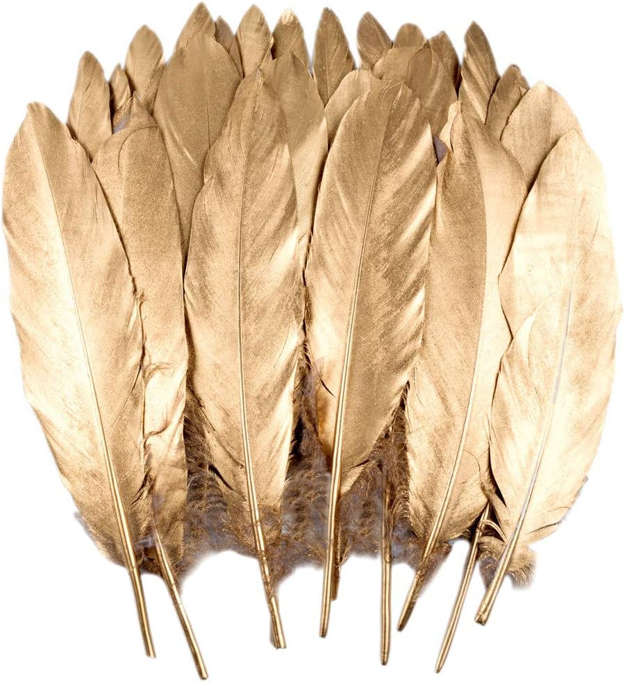 60pcs Gold Duck Feather,feathers for crafts,Goose Real Feather Christmas Decoration Natural Craft Art Soft Native Feather Accessories for Christmas, DIY, Party, Wedding, Dream Catcher (H-60PCS)