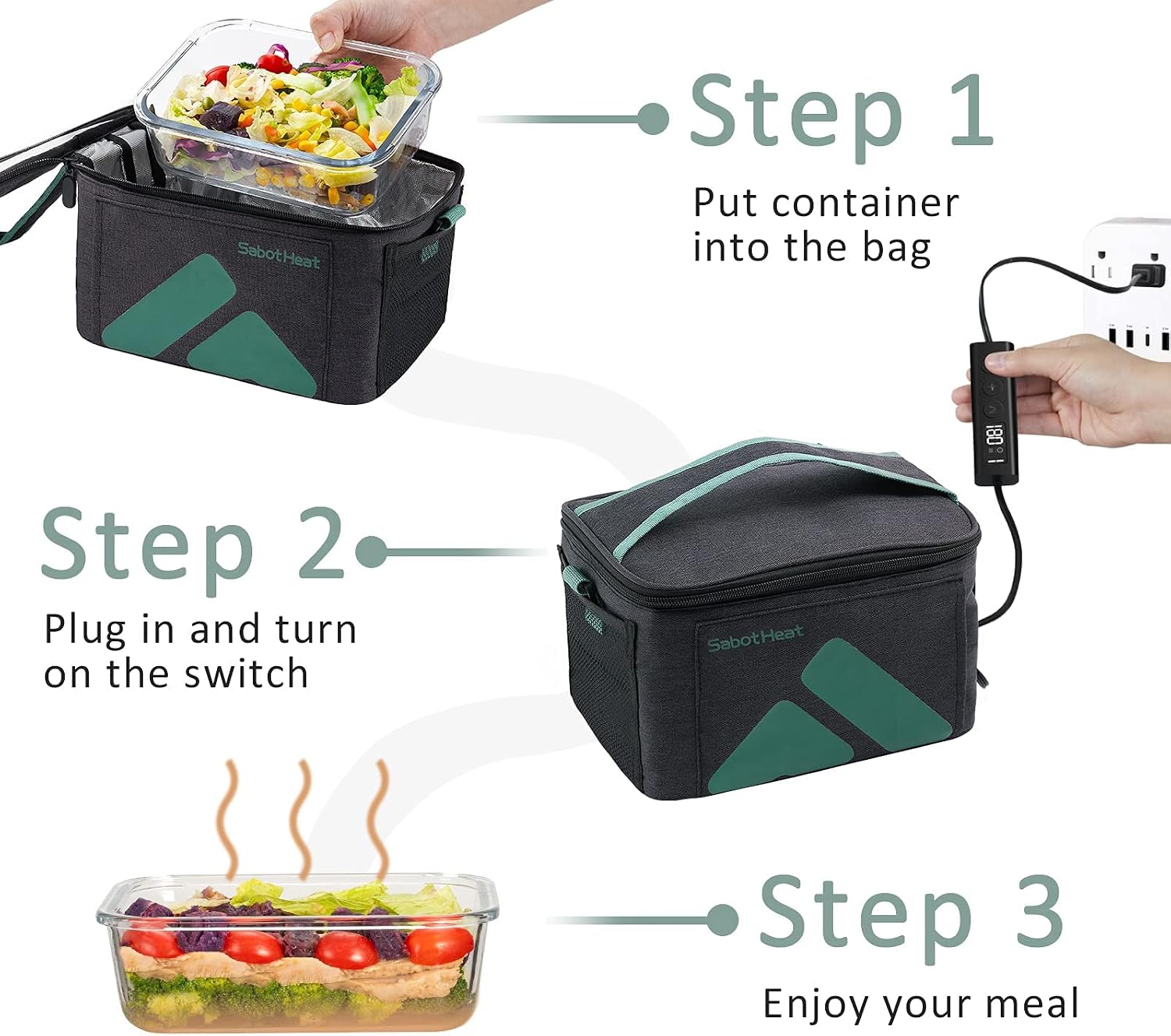SabotHeat Smart Portable Oven - 6 Adjustable Heat Levels & Timer Personal Mini Oven for Reheating/Cooking, Portable Food Warmer Lunch Box for Work, Personal Mini Oven for Travel/Bedroom, 120V110W