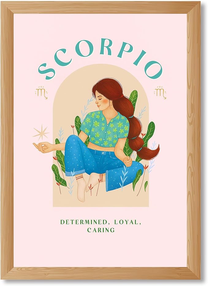 Framed Scorpio Zodiac Sign Girl Canvas Print Art Boho Trendy Wall Art Painting Pictures Minimalist Aesthetic Wall Decor Home Decor for Living Room Apartment (Wood Framed,12L x16W)