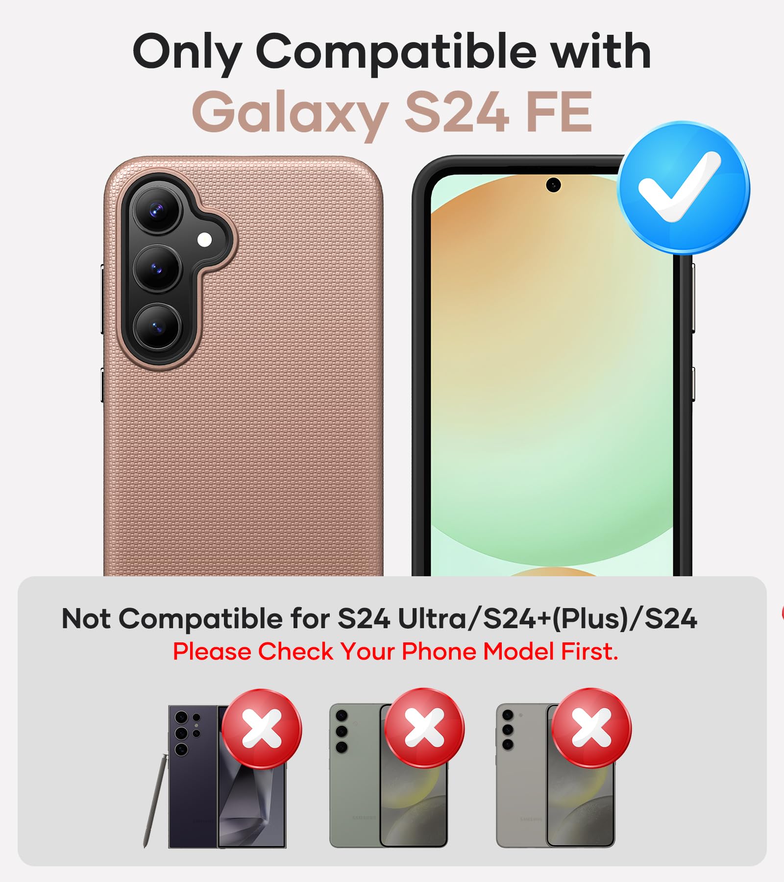SSLOTSCASE Custodia protettiva per Samsung Galaxy S24 FE 2024, supporto per ricarica wireless, sottile, leggera, resistente, opaca, custodia protettiva per Galaxy S24 FE 2024, oro rosa