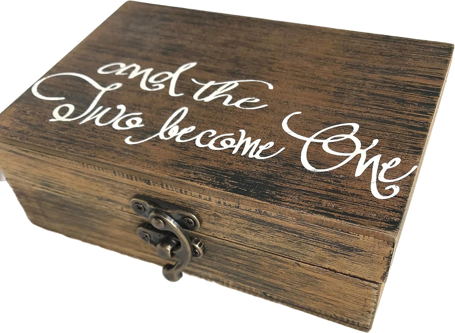 Solid Wood Ring Box with Burlap Pillow Lining | Two Shall Become One | Wedding, Engagement, Marriage