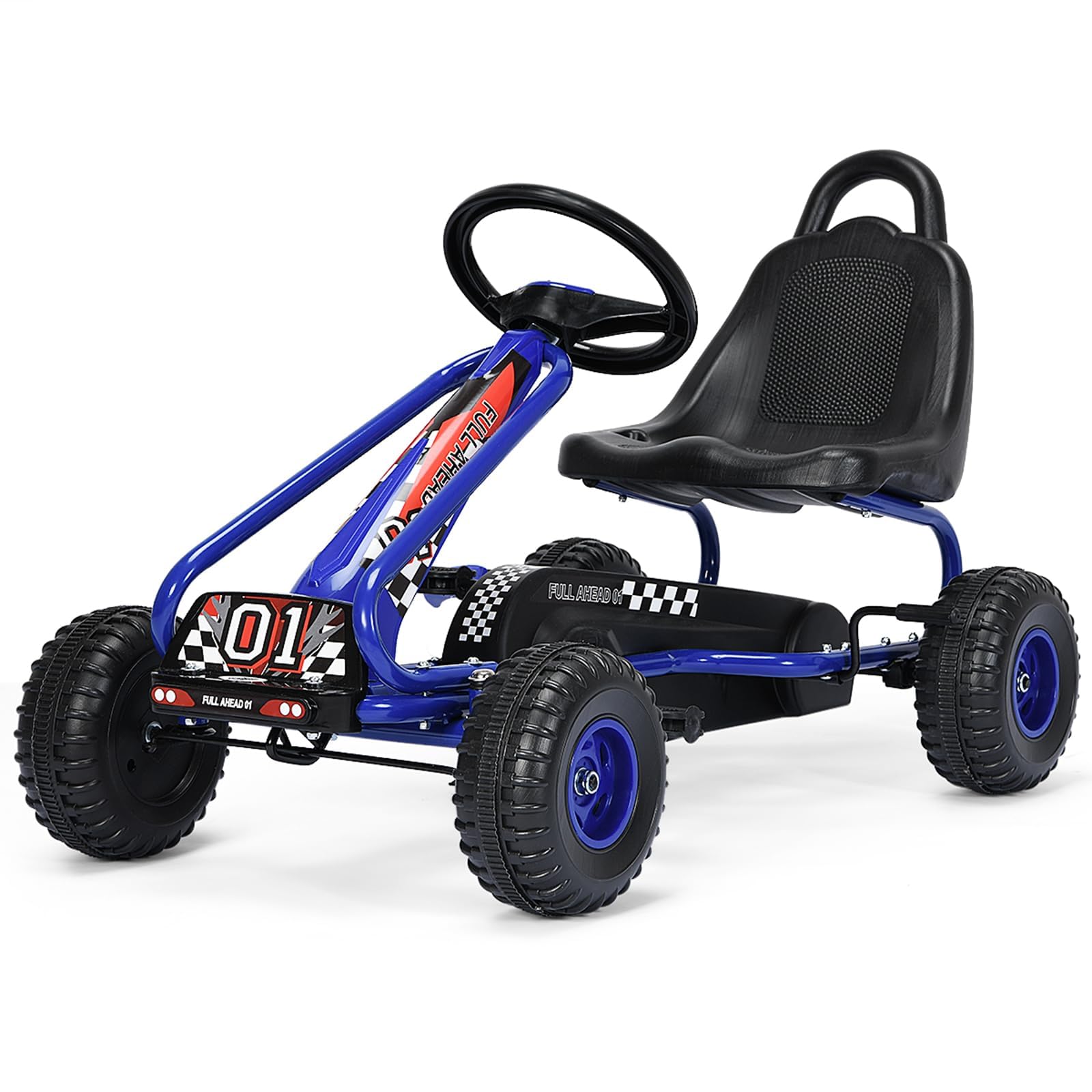 FANTASK Gokart - Coche a Pedales a Partir de 3 años con Asiento Ajustable y Freno de Mano, Go Cart soporta hasta 30 kg, vehículo Infantil (Azul)