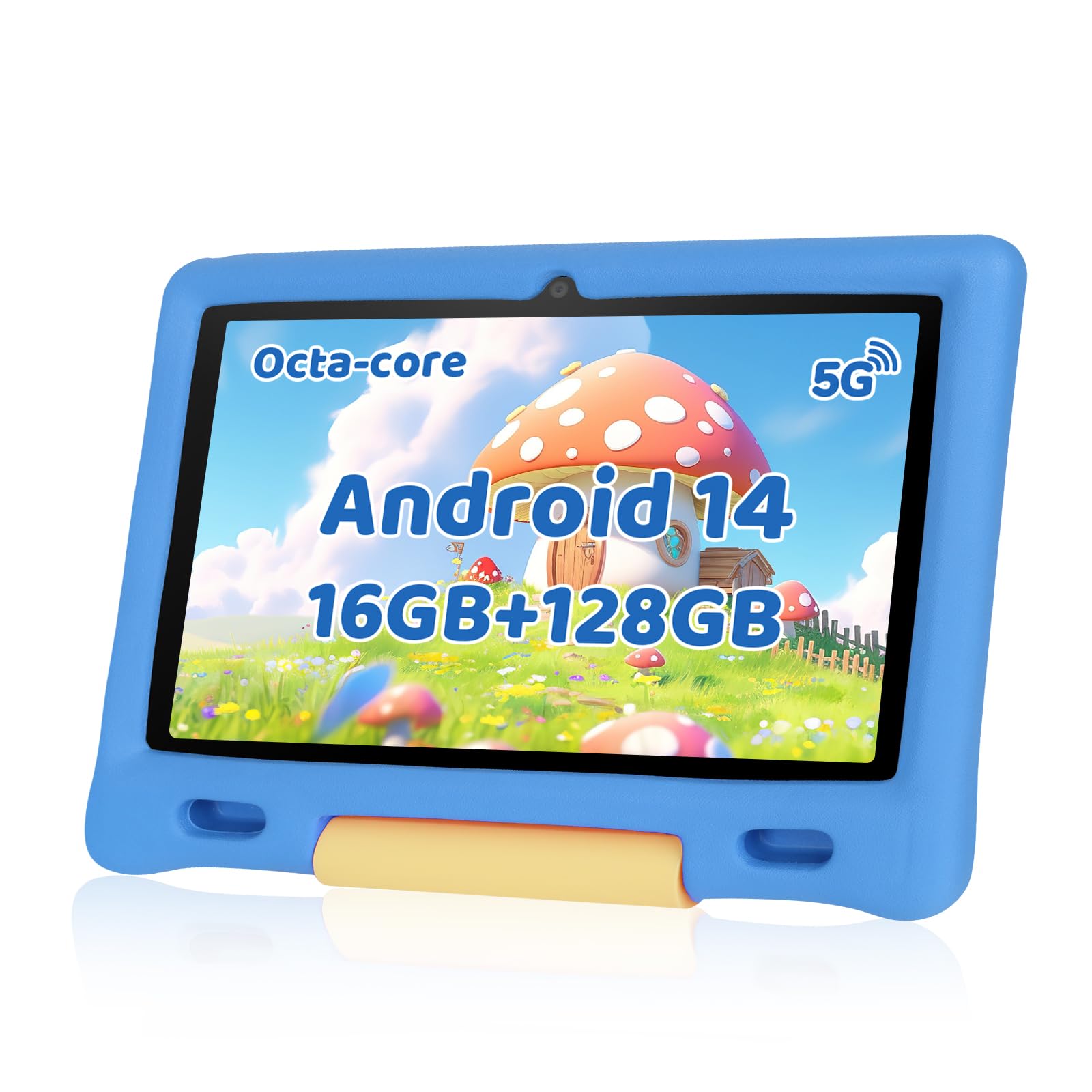 Gleeso Tablet Bambini | Android Tablet per Bambini 10 Pollici, Kids Tablet con Octa-Core | 128GB+1TB TF | Controllo Parentale | 8MP Fotocamera | WiFi 6/BT 5.3, Tablet con Custodia Protettiva - Blu