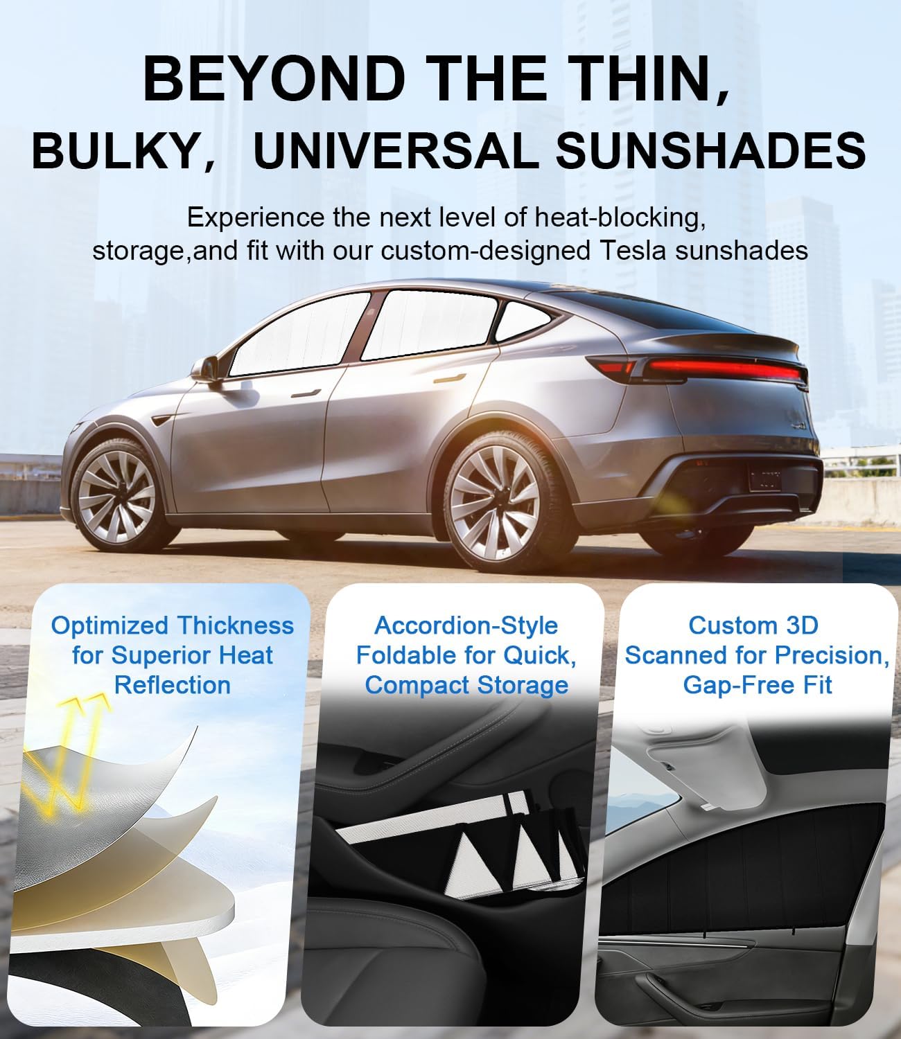 XCBYT Car Side Window Sunshade for 2025 2026 Tesla Model Y Juniper, Custom Fit Privacy Window Covers with Accordion Folding Design, UV Blocking & Heat Insulation (6 PCS)
