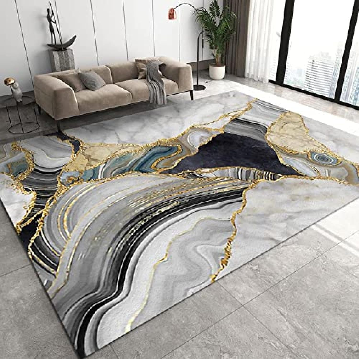 Tapis haut de gamme effet marbre abstrait 120x160 cm au design moderne et toucher moelleux