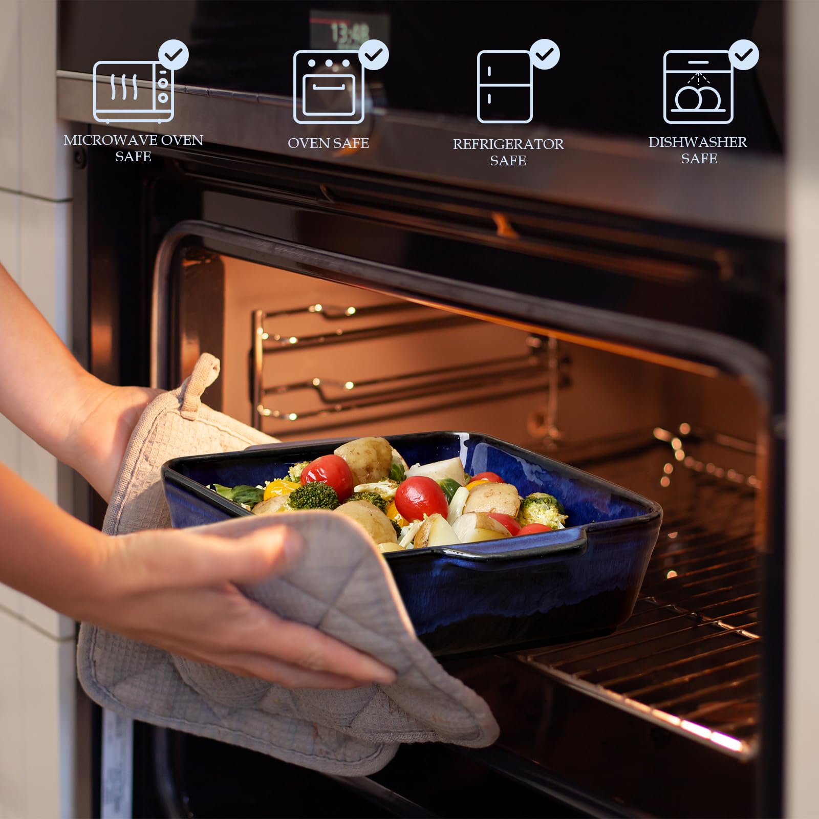 NUTRIUPS Fuente cuadrada de cerámica para horno de 2 L, cacerola de 22 cm con asas, cuadrada de gres para horno, sartenes de porcelana para lasaña