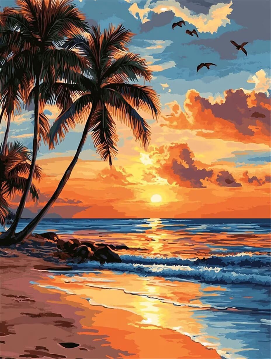 Pintar por Numeros Adultos Mar y Puesta de Sol Atardecer Cuadro Acrilico sin Marco 80x100cm 8
