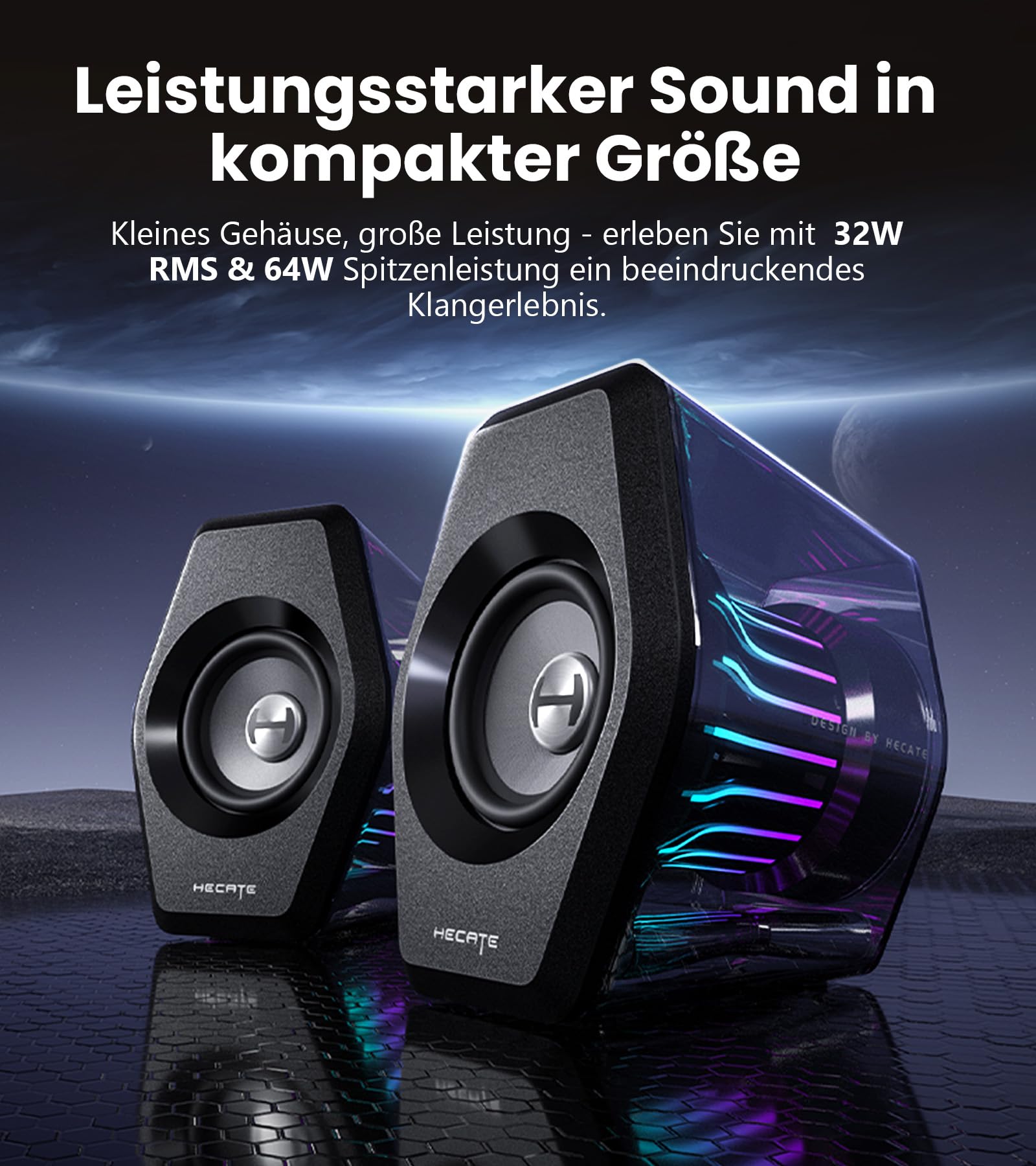 Edifier G2000 Pro 2.0 RGB Gaming-Lautsprecher mit 64 W Spitzenleistung, 270° TempoFlow™ Light Sync, Virtual 7.1 Surround Sound - Bluetooth 5.4/USB-C/AUX für PC, PS5, Schwarz