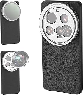 NEEWER Coque 15 Ultra,Compatible avec Xiaomi 15 Ultra,Case Protection Robuste en TPU & PC,Similicuir,avec Monture Objectif 17mm & Adaptateur de Filtre 67mm pour Chargement sans Fil,PA101 Noir & Argent