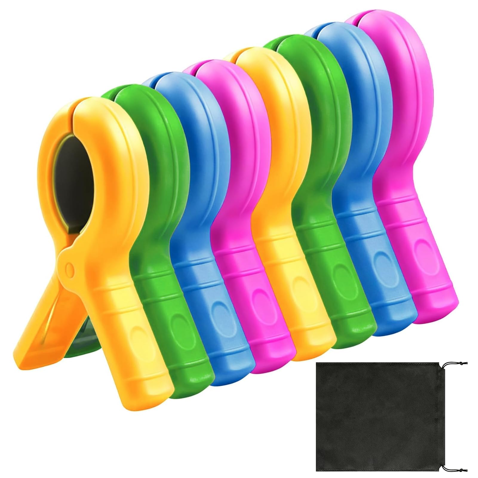 9Pcs Towel Clips for Sun Loungers, Windproof Beach Towel Pegs with Storage Bag, Non-Slip Sunbed Pegs for Beach Towels, Beach Towel Clips for Pool Chair, Laundry, Sunbeds, Blankets, Garden or Deck Chai