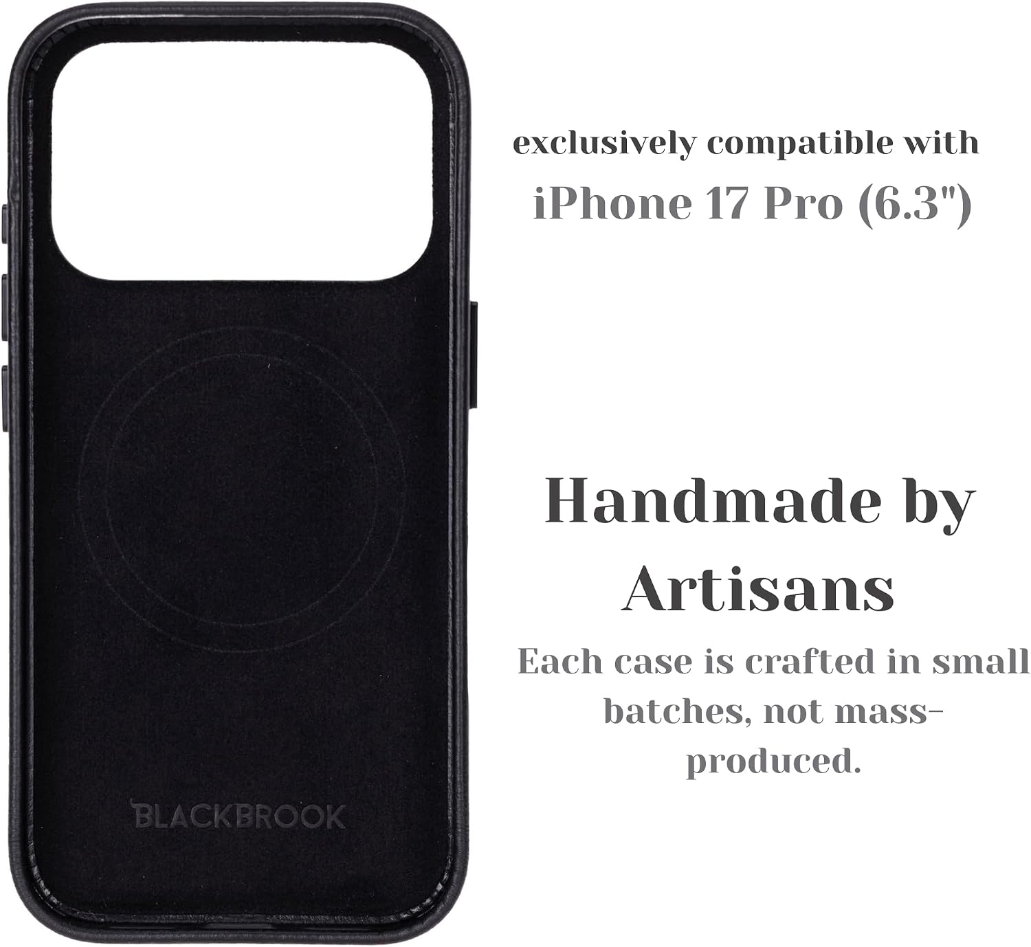 BLACKBROOK Leather Case for iPhone 17 Pro – Arden Handcrafted Slim Snap-On Cover, Full Grain Leather, MagSafe Compatible, Camera & Screen Protection, Elegant Gift Box Black