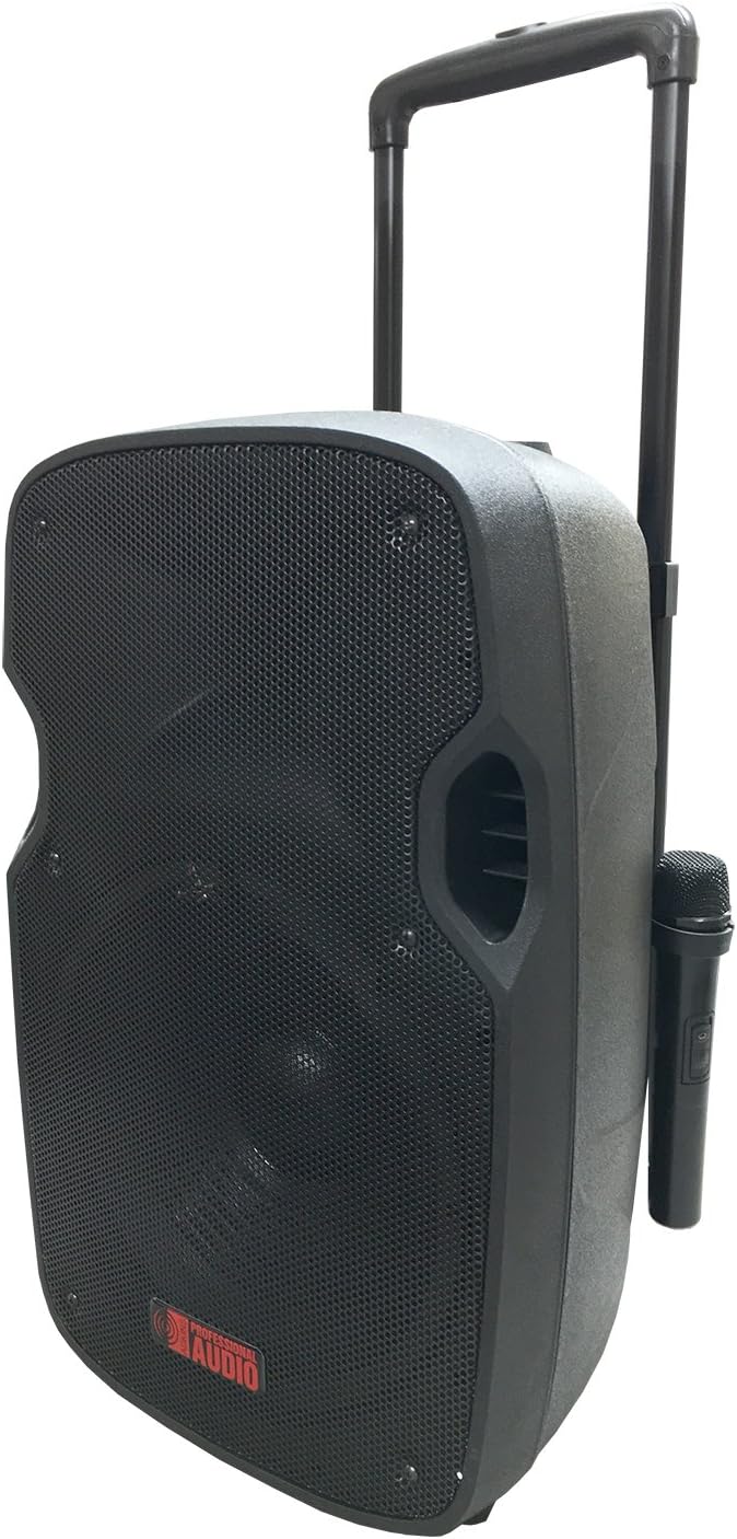 Battery Powered Portable PA System with 2 Wireless Microphones - 12" 2-Way Speaker, 300 Watt Bi-Amplifier, Built in Mixer