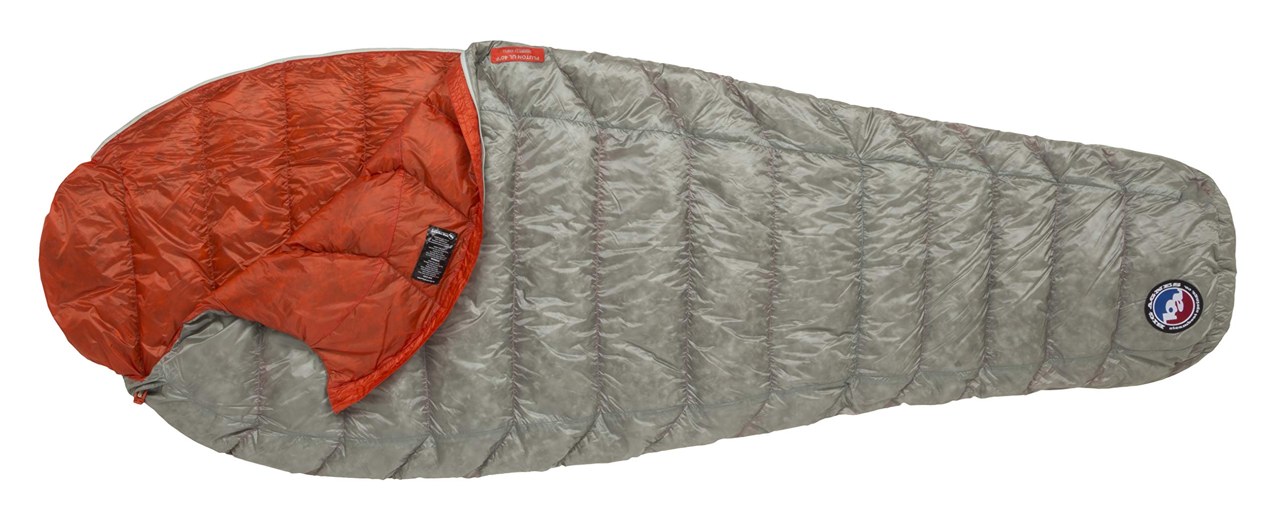 Big Agnes Pluton UL 40 (850 DownTek) Mummy Sleeping Bag, 40 Degree, Long, Gray/Pumpkin