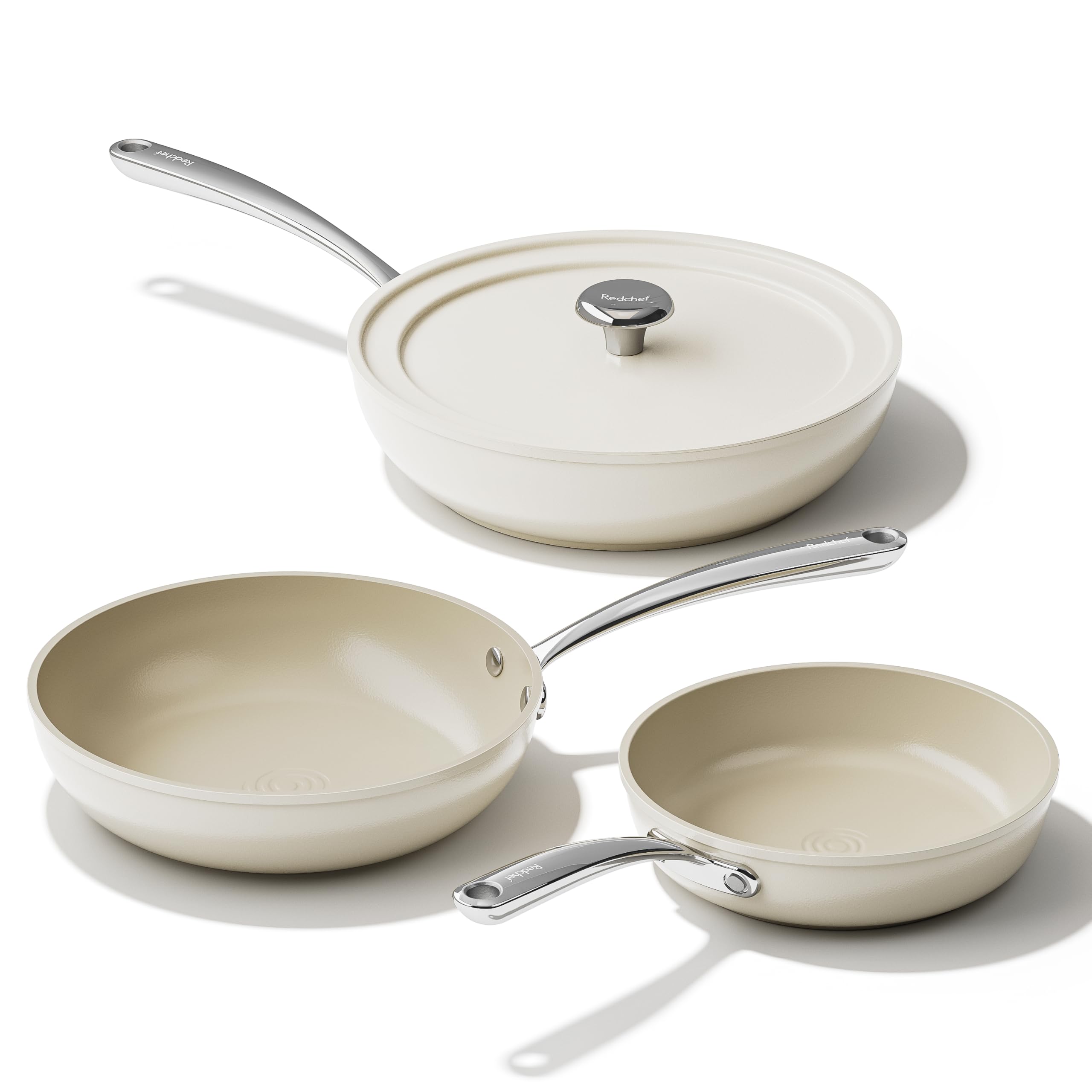 Redchef Keramik Pfannen Set Induktion, Bratpfanne 20/24/28 cm, Beige Weiß