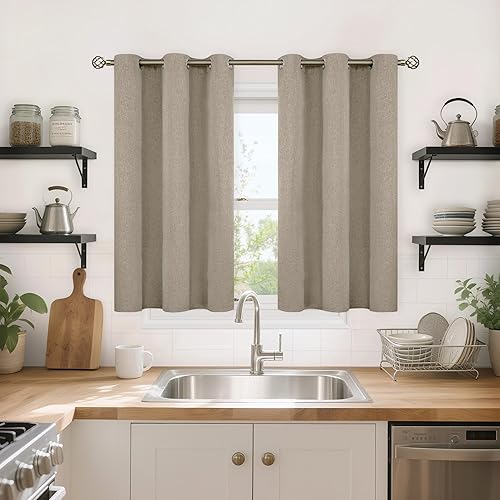 Miniatura 59 de YoungsTex Cortinas 100% opacas de lino natural de 84 pulgadas de largo para dormitorio, cortinas con aislamiento térmico con ojales, oscurecimiento