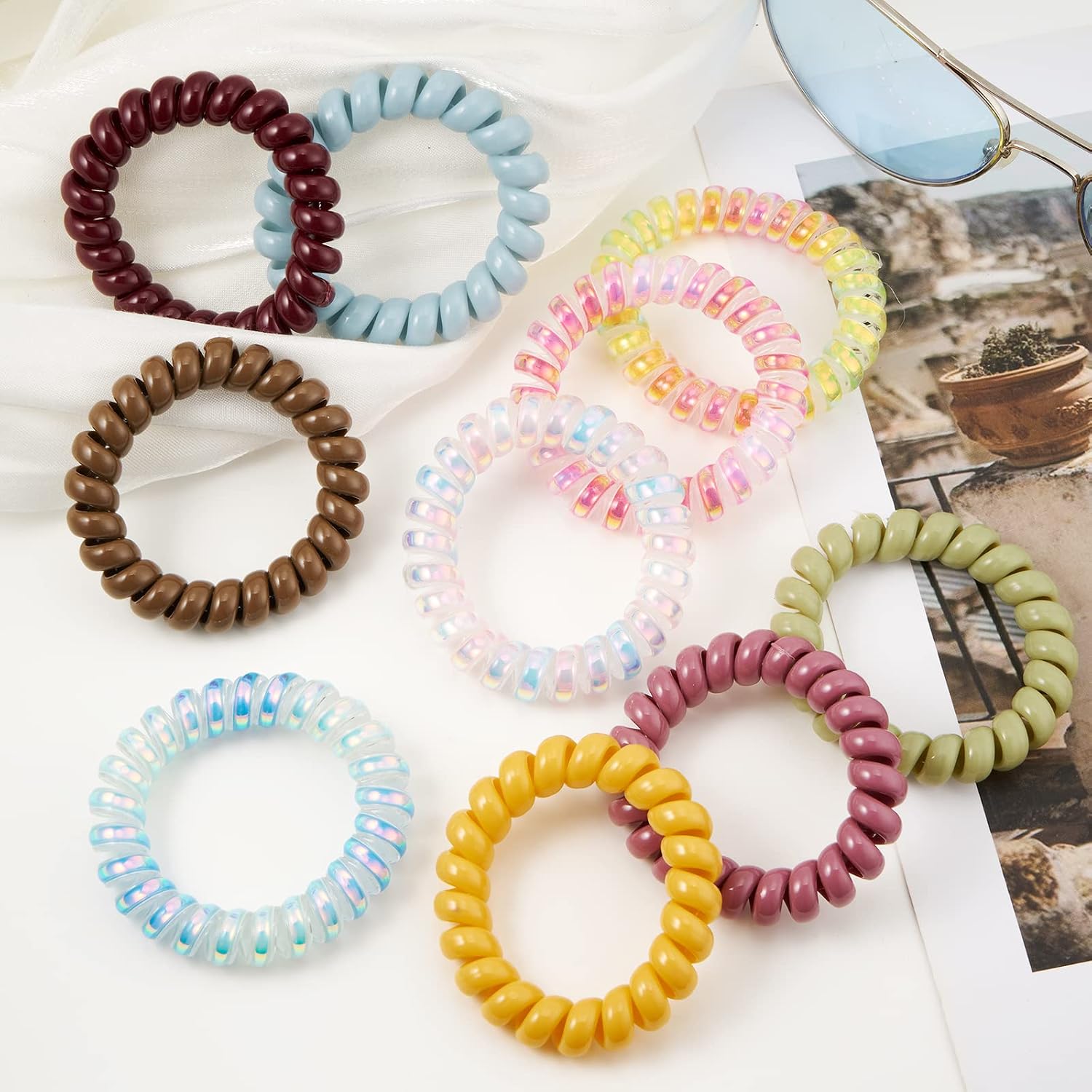Macaroon Spiral Coil Hair Ties (Colorful, 10 Pcs) - Ponytail Holders for Thick Hair, No Crease Plastic Spiral Phone Cord Ties for All Hair Types image 4