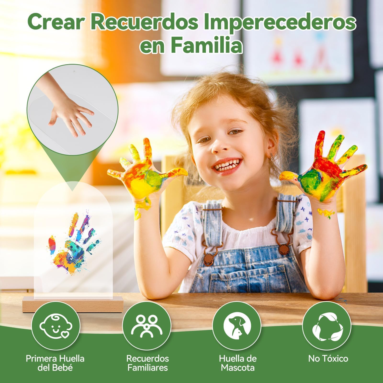 Nabance Kit de Marcos para Huellas Ovaladas con Luz LED(4 Huellas), Set Marco de Huellas Bebe Recien Nacido y Toda la Familia, Recuerdos Familiares DIY, Regalo de Bautizo Niño/Día de la Madre/Navidad — view 2