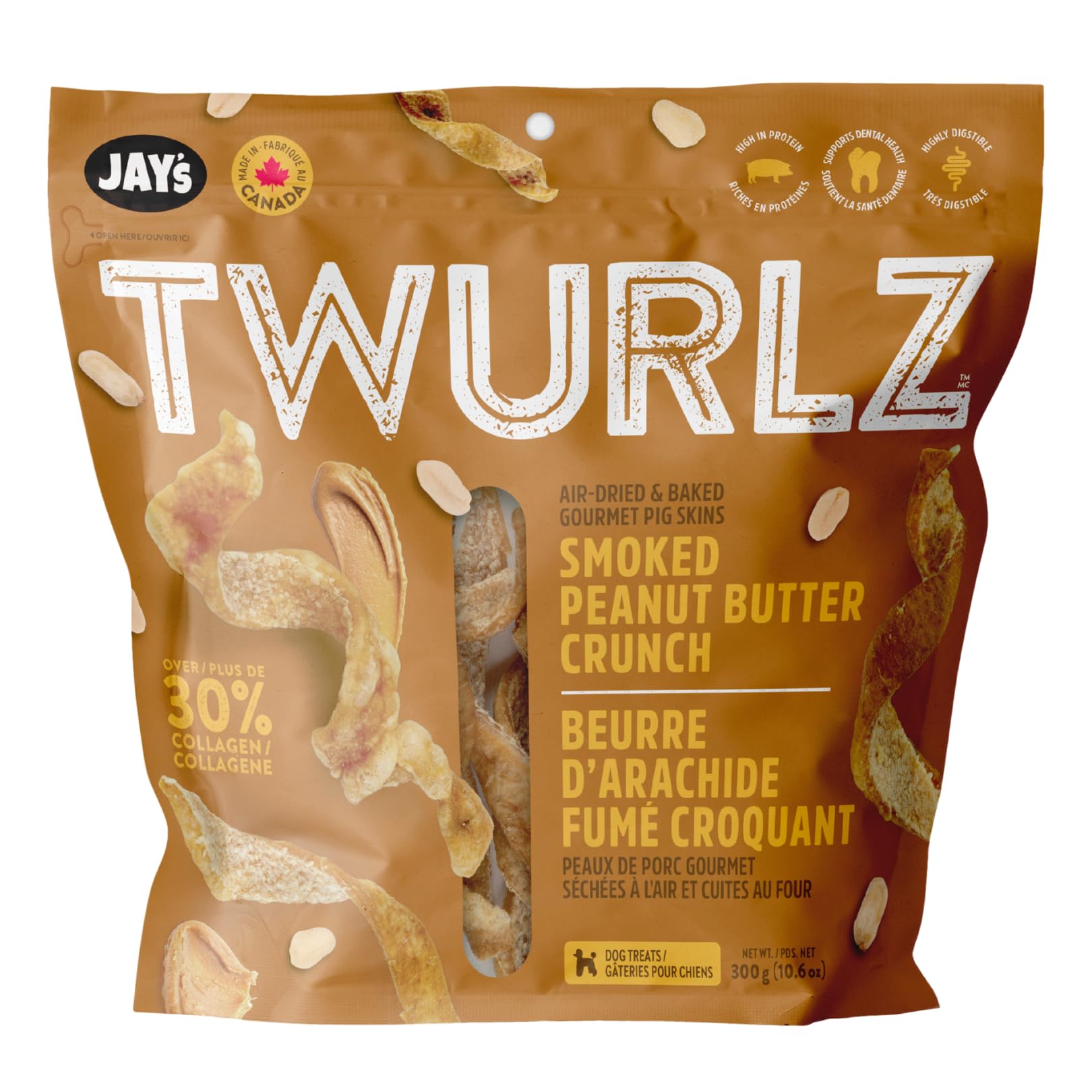 Jay's Twurlz Smoked Peanut Butter Crunch Dog Treats, Air Dried and