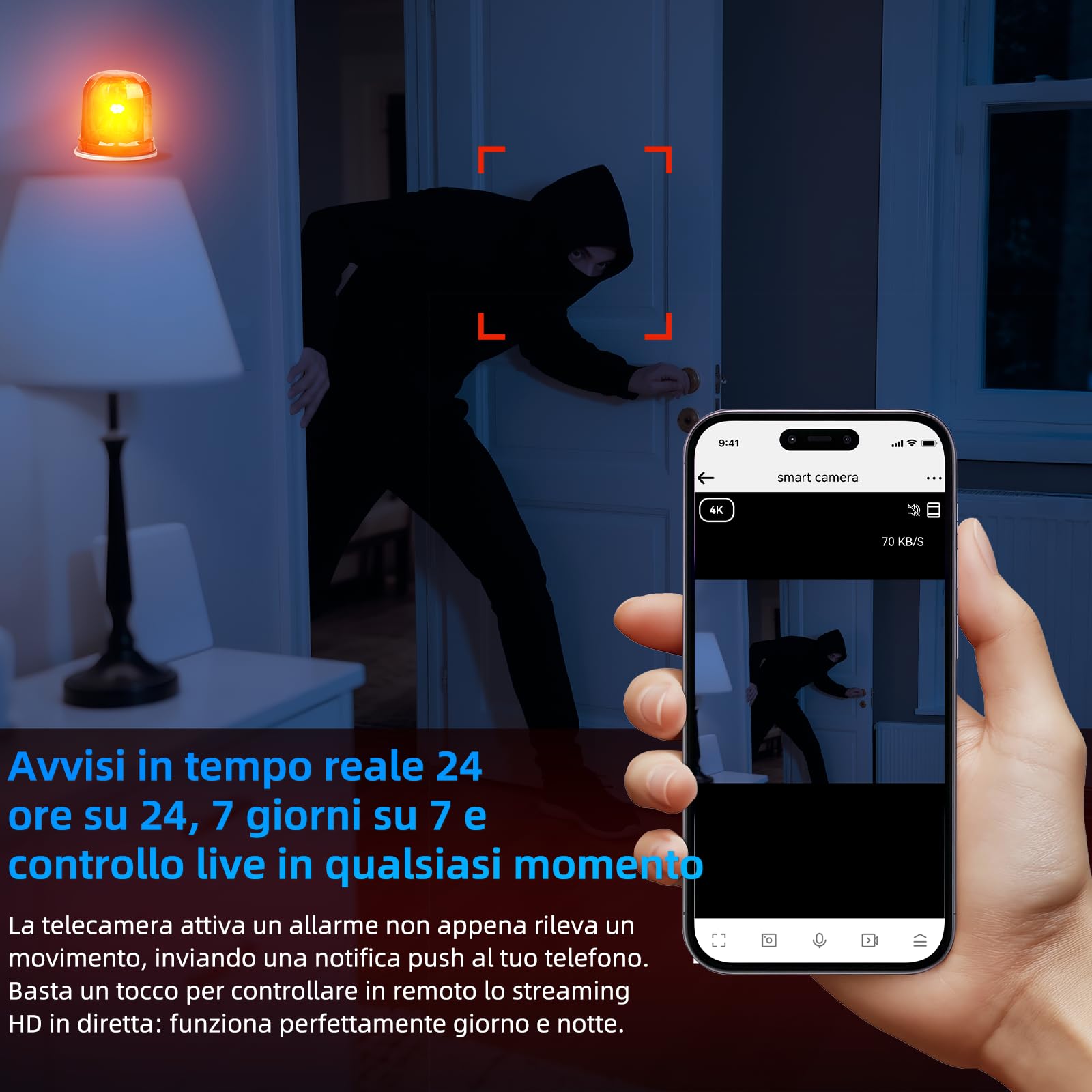 Telecamera Spia Nascosta,Telecamera di Sicurezza Domestica 4K WiFi, Microcamera Spia 3-in-1 con Altoparlante Bluetooth, Visione Notturna e Funzione Sveglia