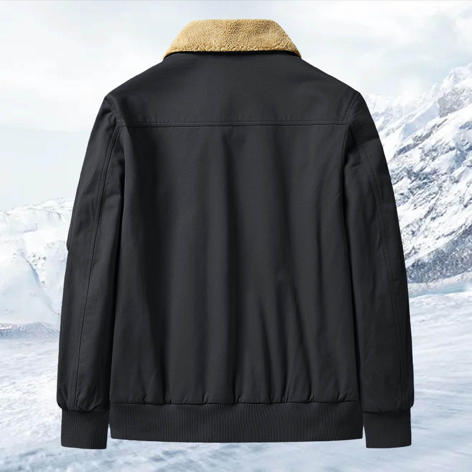 Generico Fleecejacke Herren Reißverschluss ohne Kapuze Vintage Casual Warm Mantel Winterjacke Winddicht mit Taschen Sport Outwear Trekking Jacke Dicke für die Übergangszeit