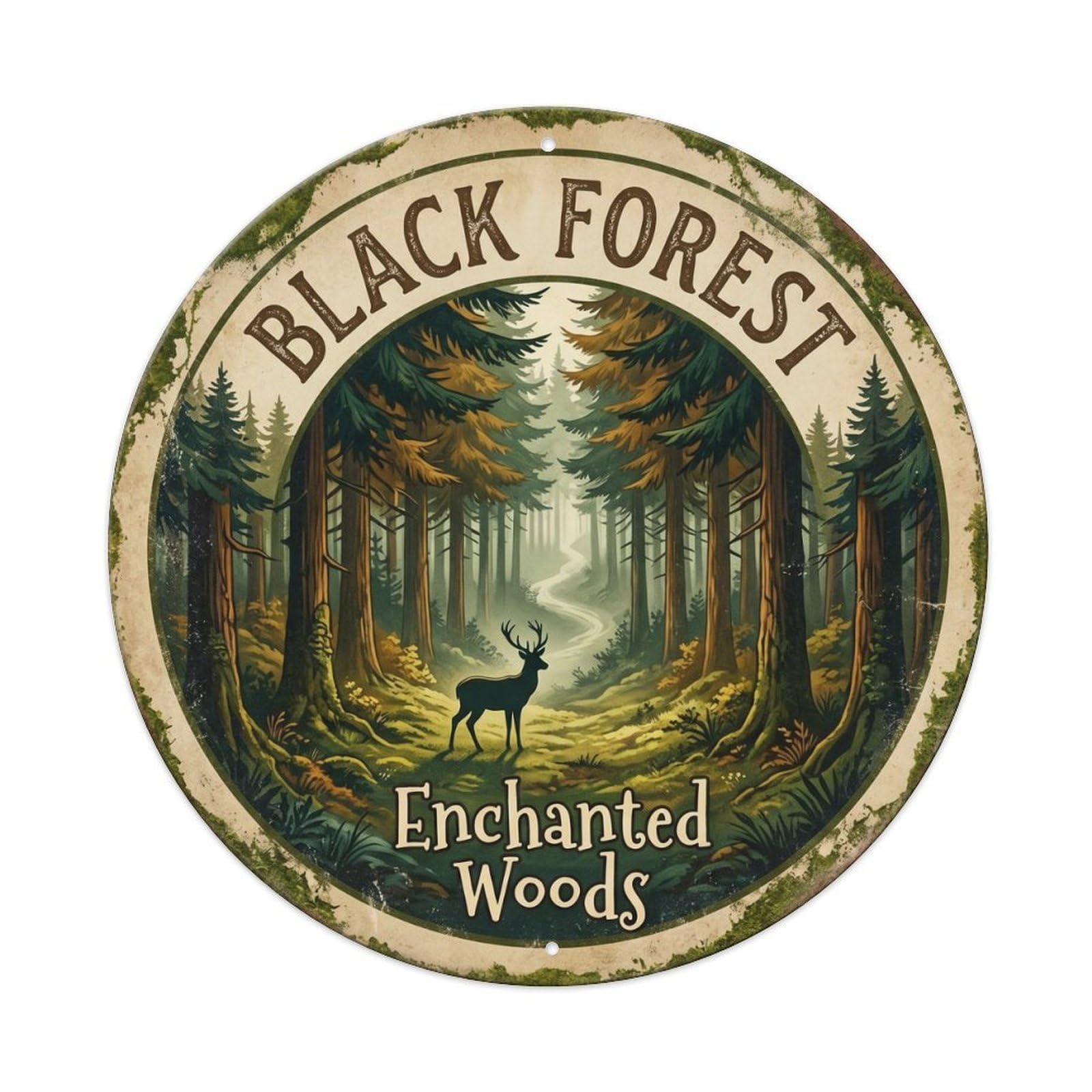 Cmhok Vintage Style Vintage Travel Forests Germany Enchanted Metal Tin Sign Plaque Wall Decor For Cafe, Club, Garden Round Metal Poster 8X8inch