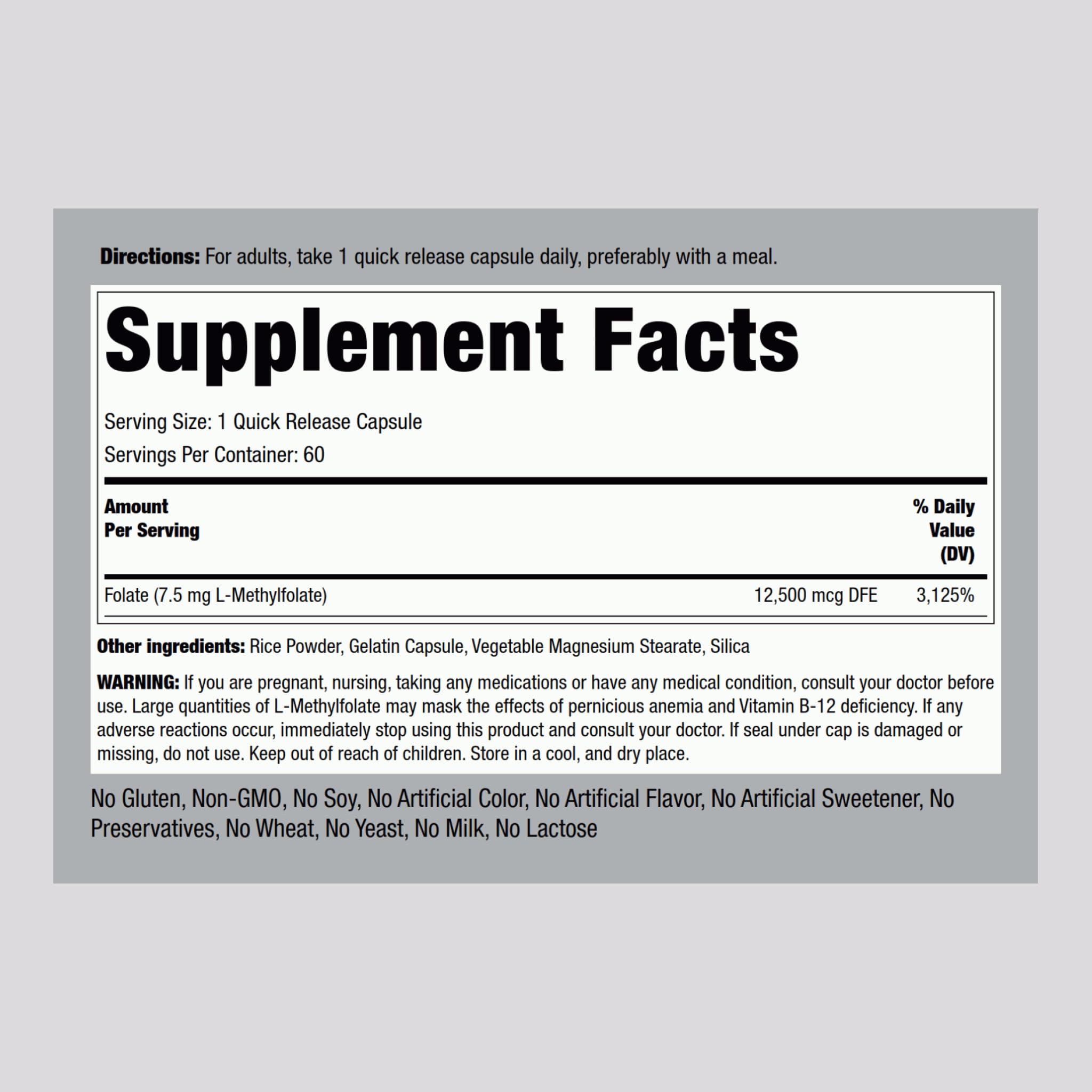 Piping Rock L-Methylfolate 7.5 mg | 60 Capsules | Extra Strength Supplement — Amazon image 2