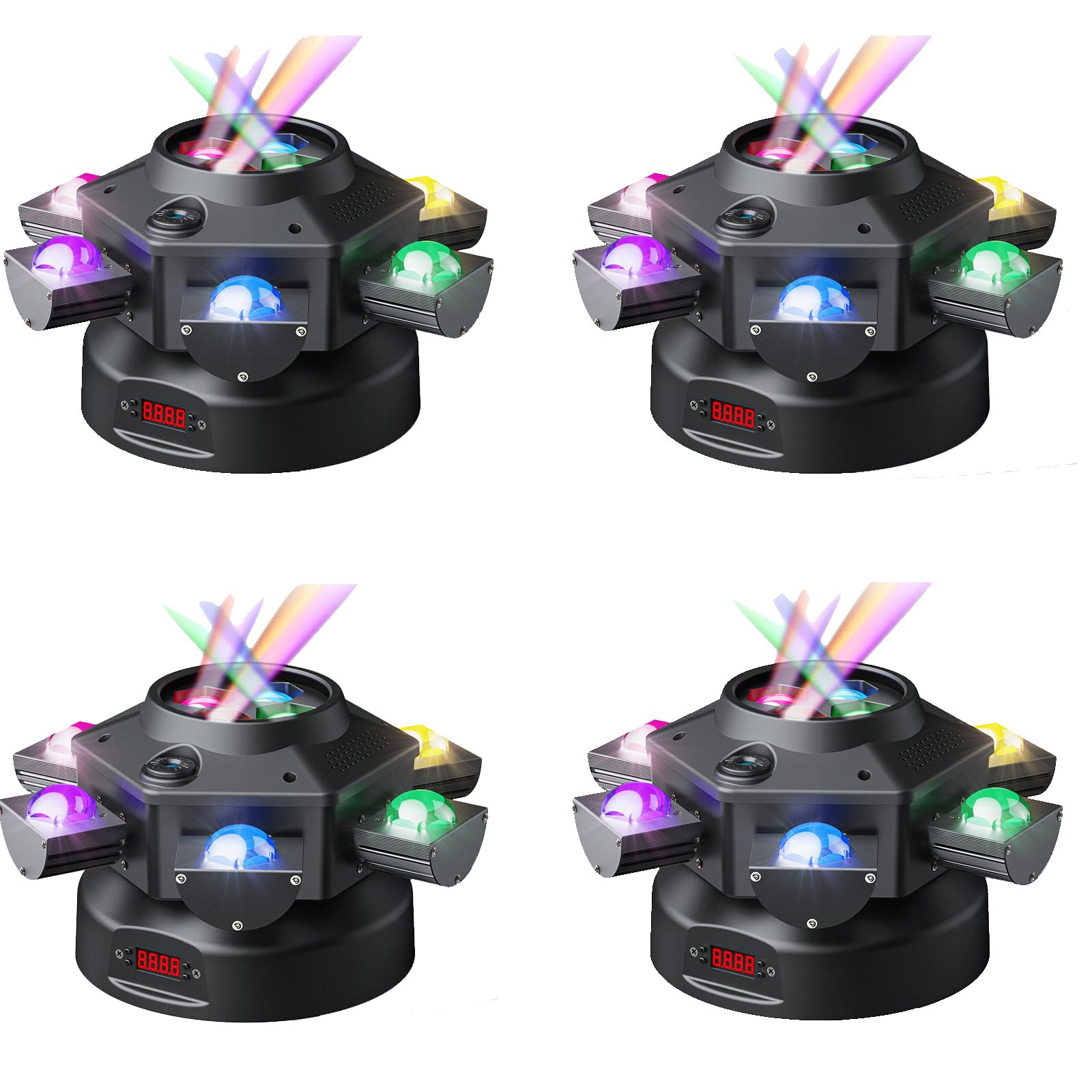 4-Pack Moving Head DJ Lights,150W Party Light with Mixed Lighting Effects, 6 Arms Stage Light Support DMX-512 & Sound Activated, Stage Lights for Party Disco KTV Wedding Club