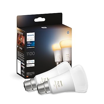 Philips Hue White Ambiance Smart Bulb Twin Pack LED B22 Bayonet Cap (Pack of 2)