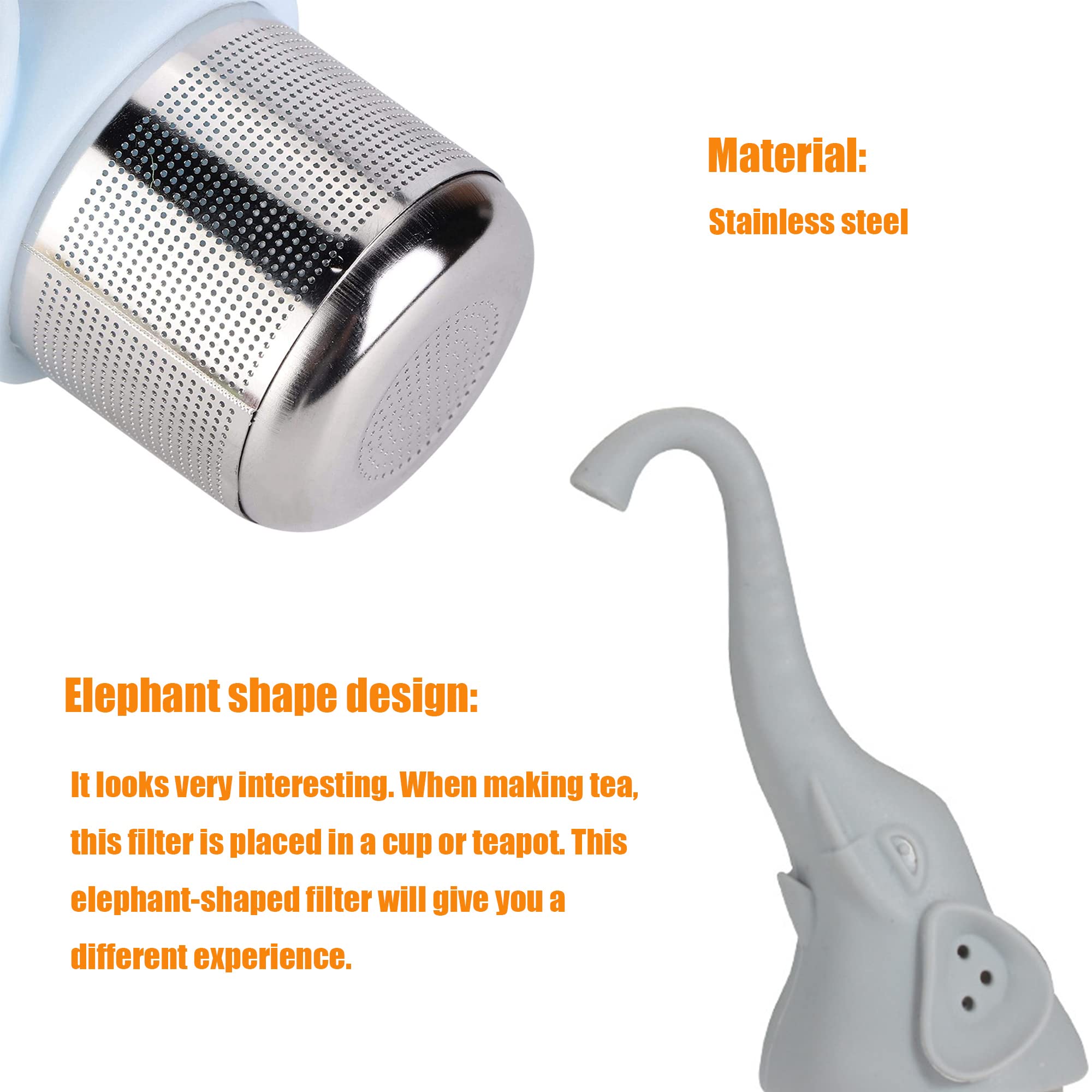 Infusore per tè allentato di elefante con filtro per filtro da tè in silicone lungo manico, gadget accessori utili per la (Blu