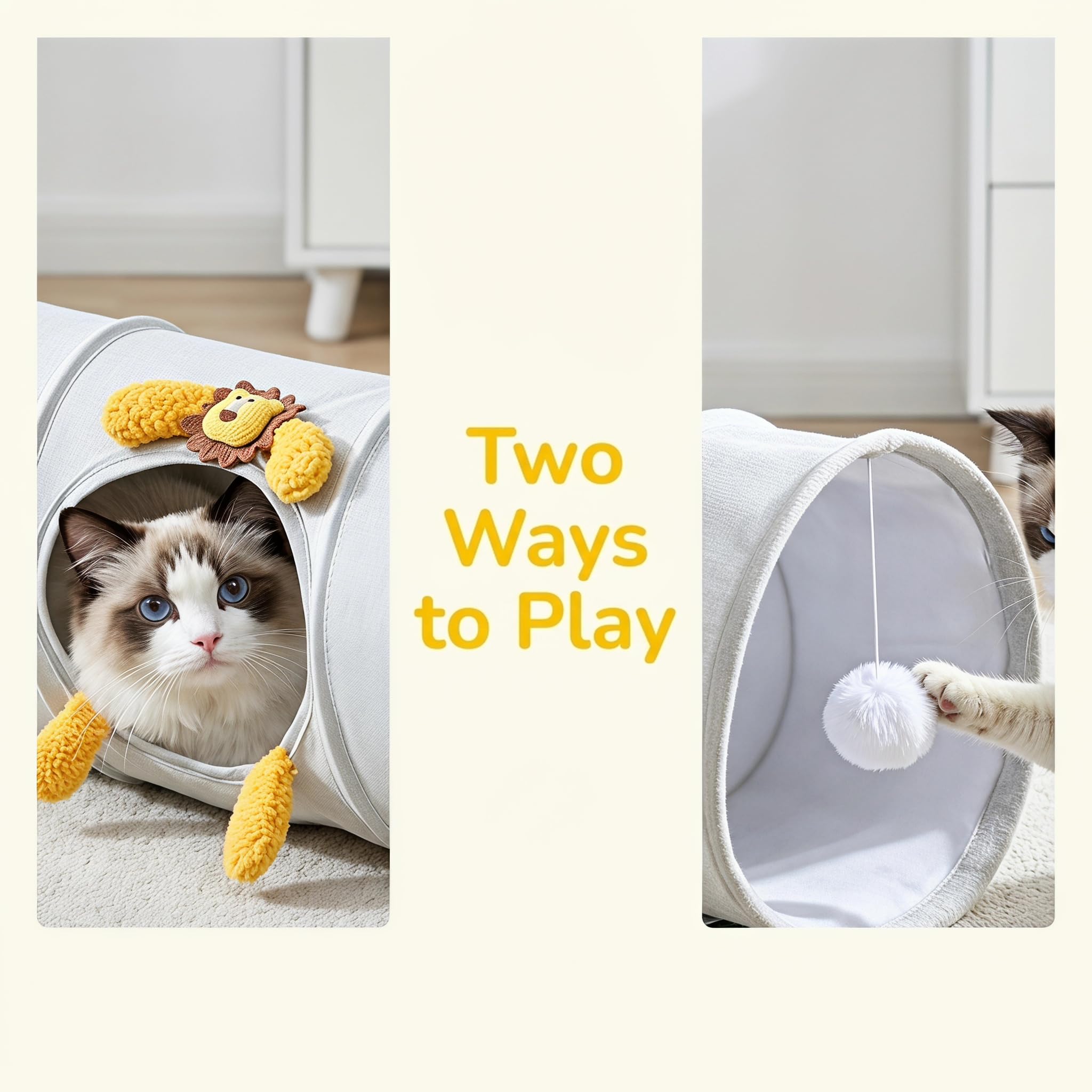 Kitty Tunenel Katzen-Spielzeug, Zusammenklappbar (2PCS-Mixed) | Cattuntnel – Weiche Imitation Baumwolle Velvet Pet Play Tunnel | Interaktives Katzenspielzeug Für Katzen Und Kätzchen