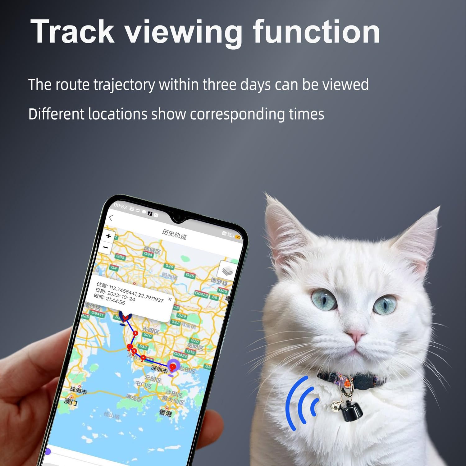 Collar de seguimiento GPS para gatos y perros, GPS Tracker para perros de gatos, mini rastreo impermeable para animales, seguimiento global, compatible con iOS y Android, en tiempo real, localización