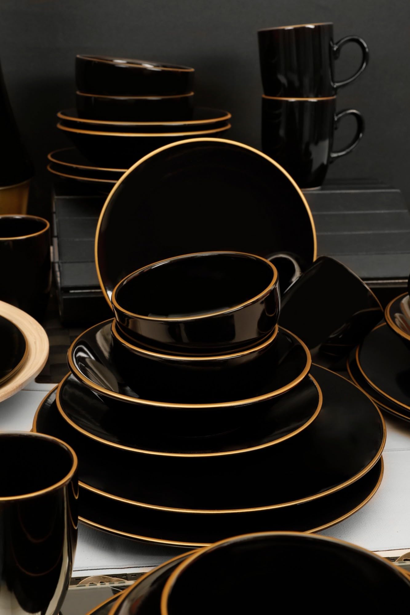 30-Piece Ceramic Dinner Set, Black Stoneware | Antibacterial, Eco-Friendly, Easy Clean | Dishwasher & Microwave Safe | Perfect for Elegant Dining