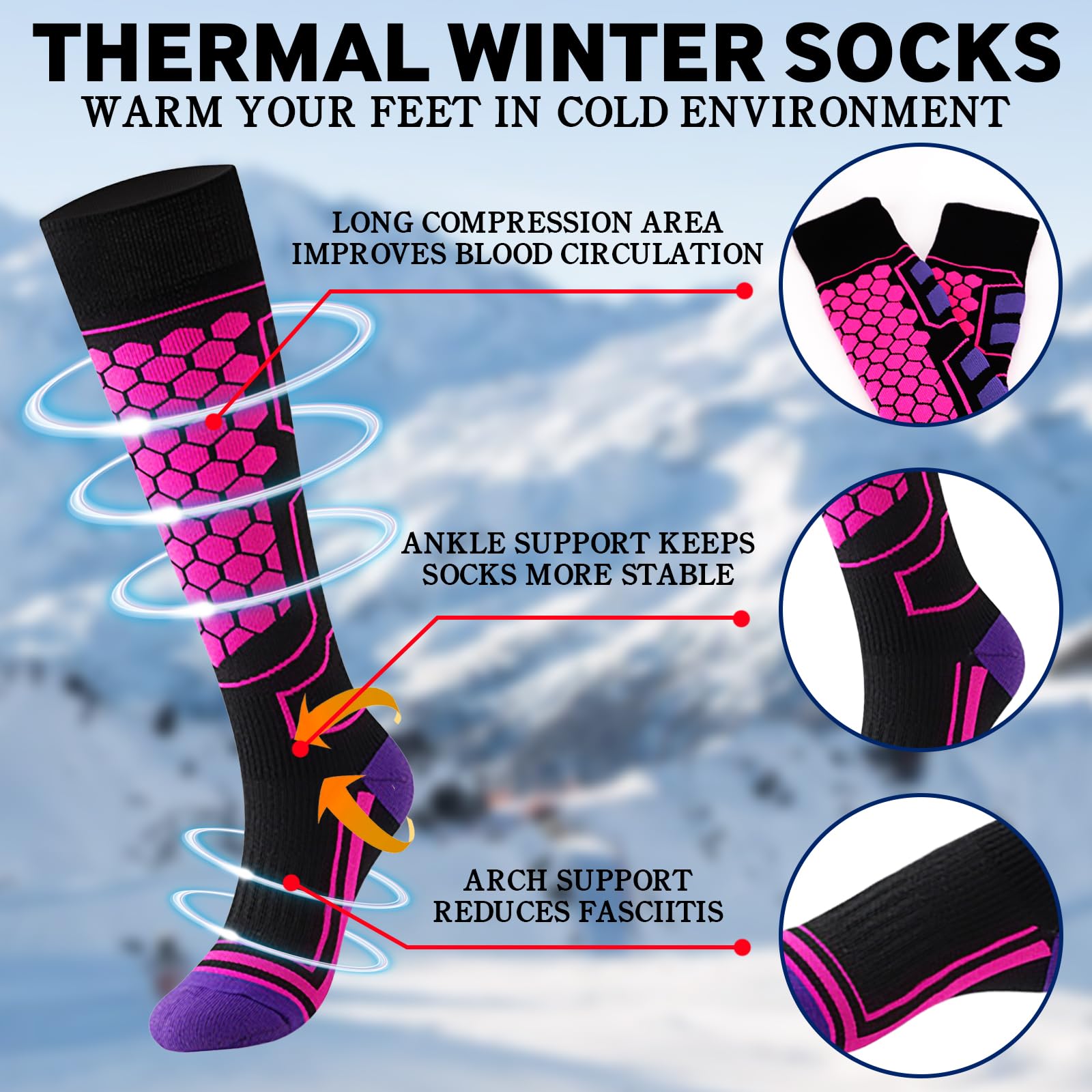 Calcetines Térmicos De Esquí Paquete De 2 Para Hombre y Mujer, Calcetines Invierno Frio Extremo, Para Esquiar, Snowboard, Deportes De Invierno Al Aire Libre