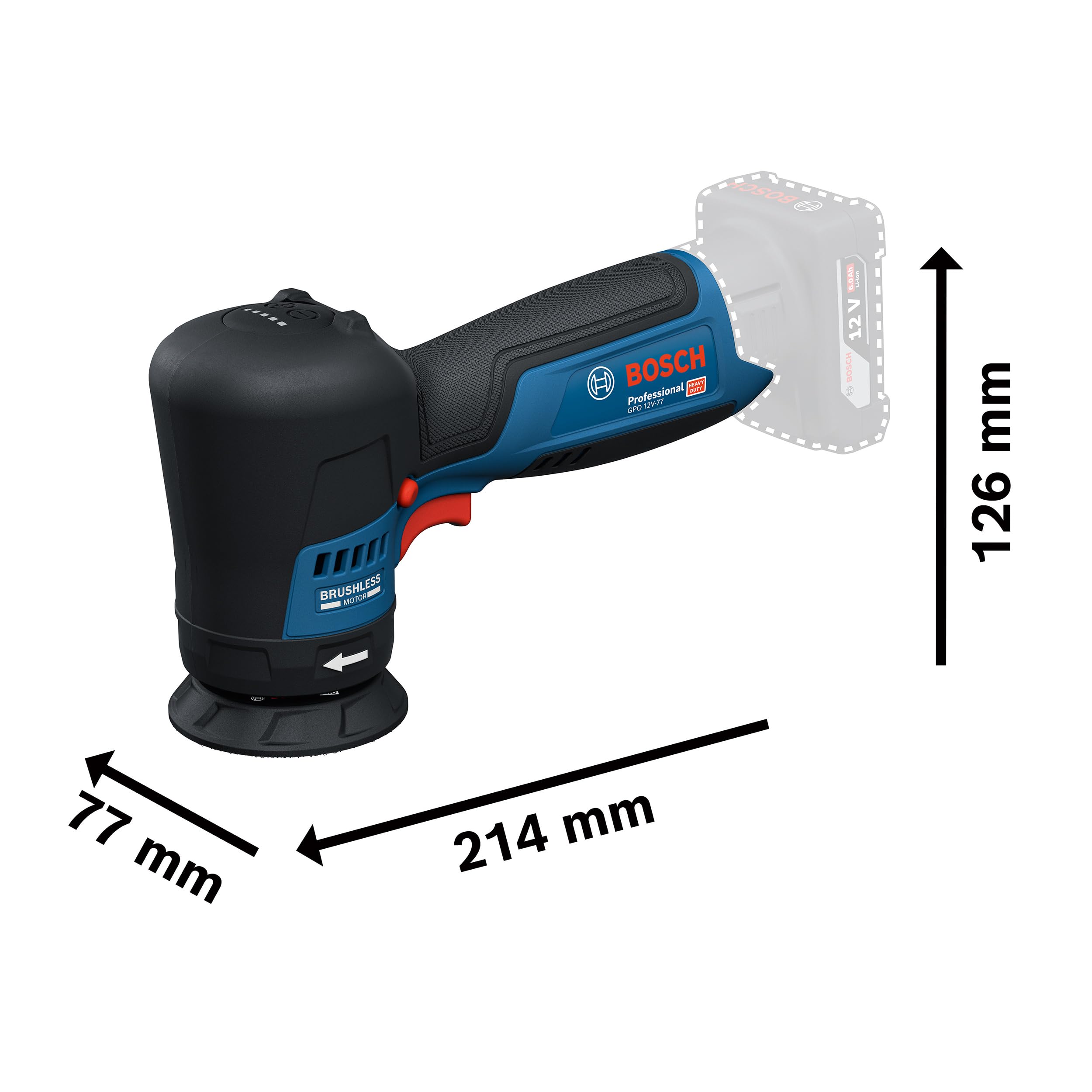 Bosch Professional 12V System Akku-Polierer GPO 12V-77 (inkl. montiertem 77 mm Klett-Stützteller, 77 mm Polier- und Scheuerschwamm)