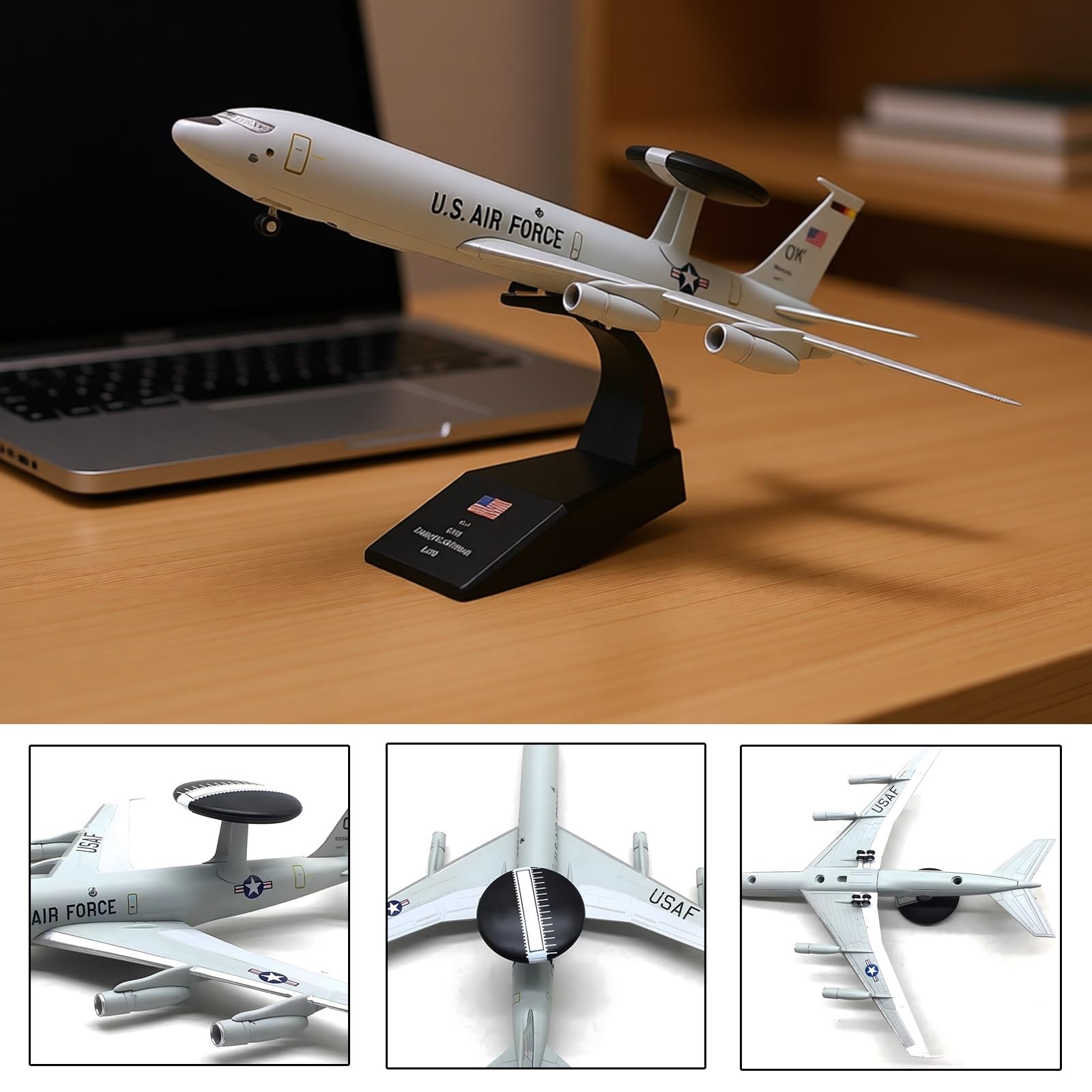 Modello aereo militare E-3 in lega pressofusa in scala 1:200 - Espositore da collezione di alta qualità for appassionati aviazione, regalo perfetto for decorazioni casa/ufficio
