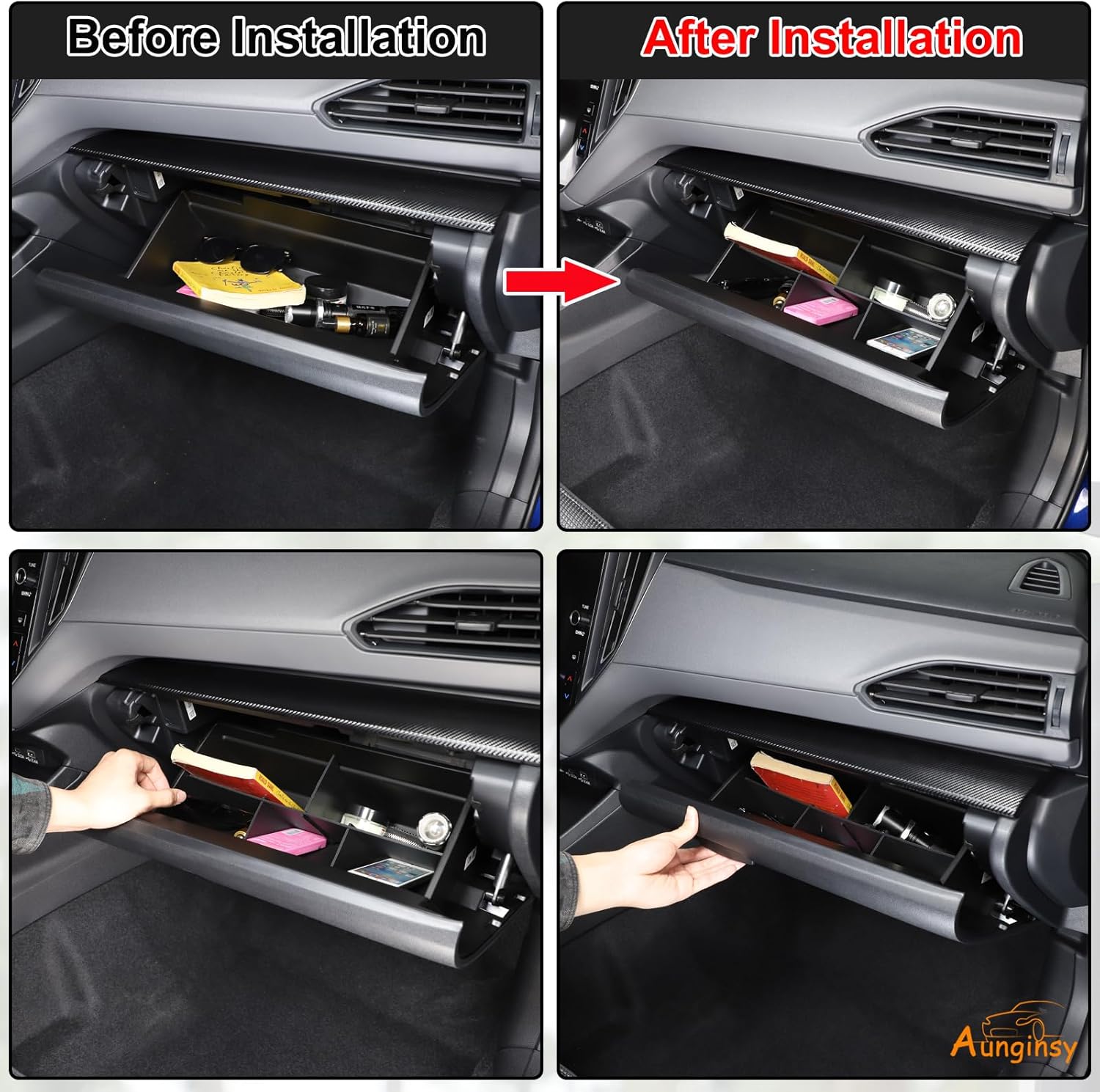 Aunginsy Car Glove Box Organizer Divider Compatible with Subaru Crosstrek 2024-2026 & Subaru WRX 2022-2026, Center Console Glove Box Divider Insert Compartment Organizer Tray Partition ABS Accessories