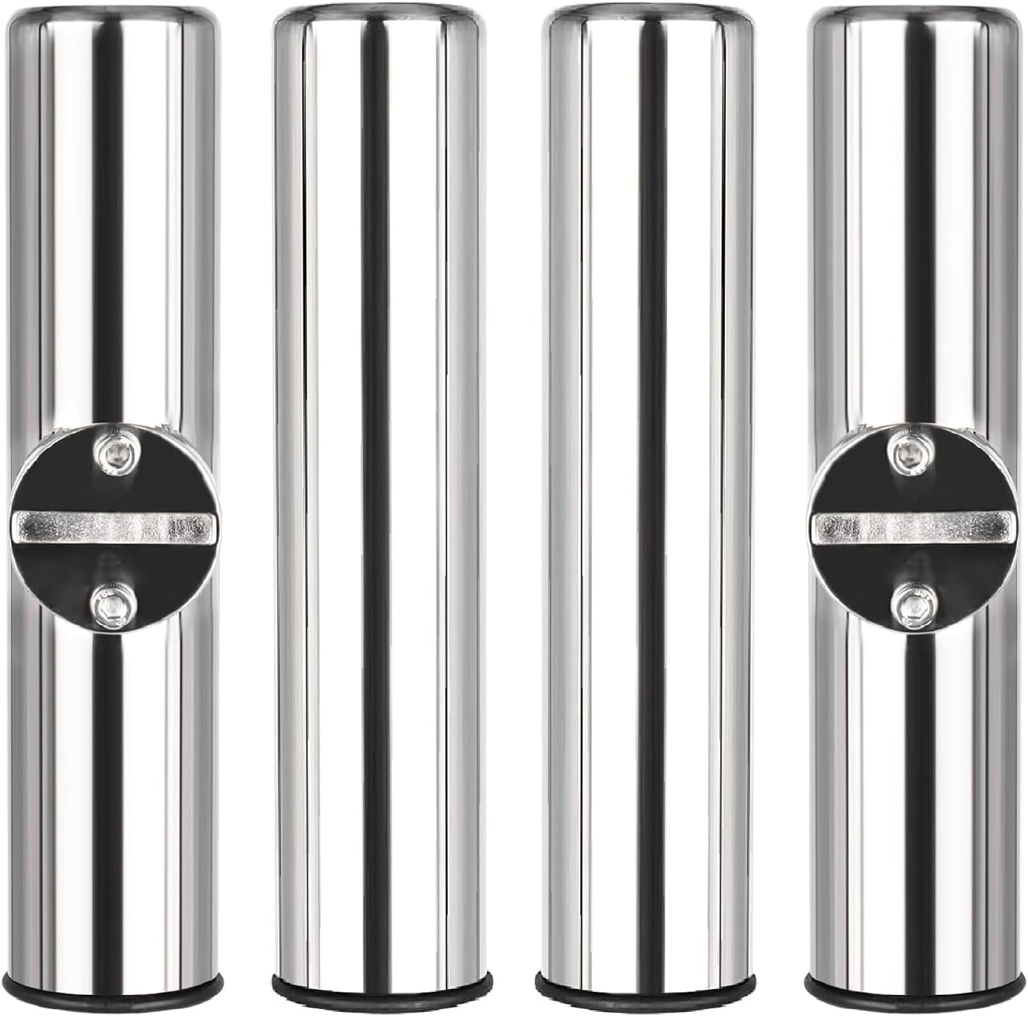 NovelBee 4pcs Stainless Steel Clamp on Fishing Rod Holders with Black Rubber Insert for Rails 7/8" to 1"