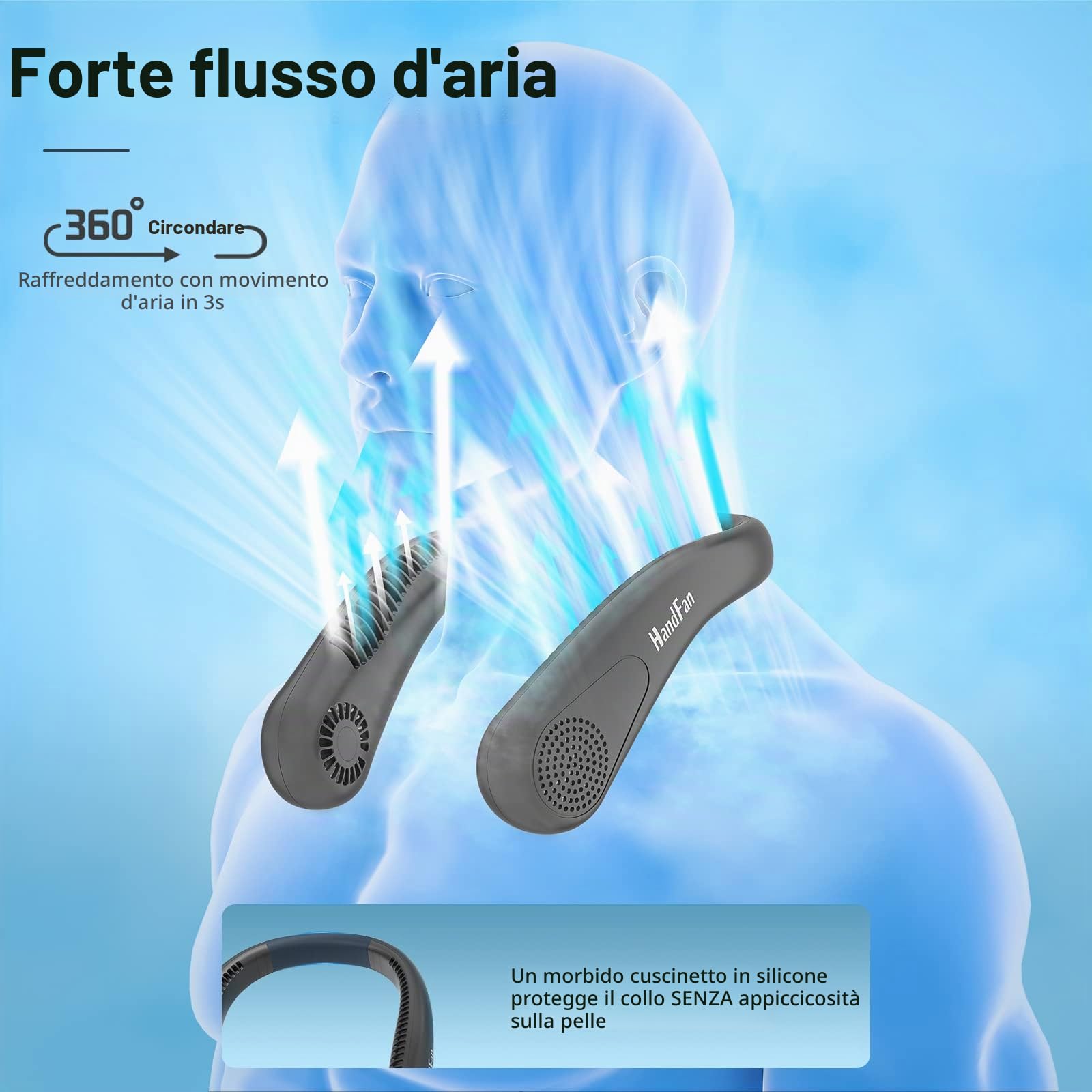 HandFan 5000mAh Ventilatore Portatile da Collo, Ricaricabile USB Ventilatore Mini,15 Ore Di Durata Della Batteria,3 Velocità Per Ufficio,Casa,Aria Aperta,Campeggio,Viaggi e Sport(Nero)