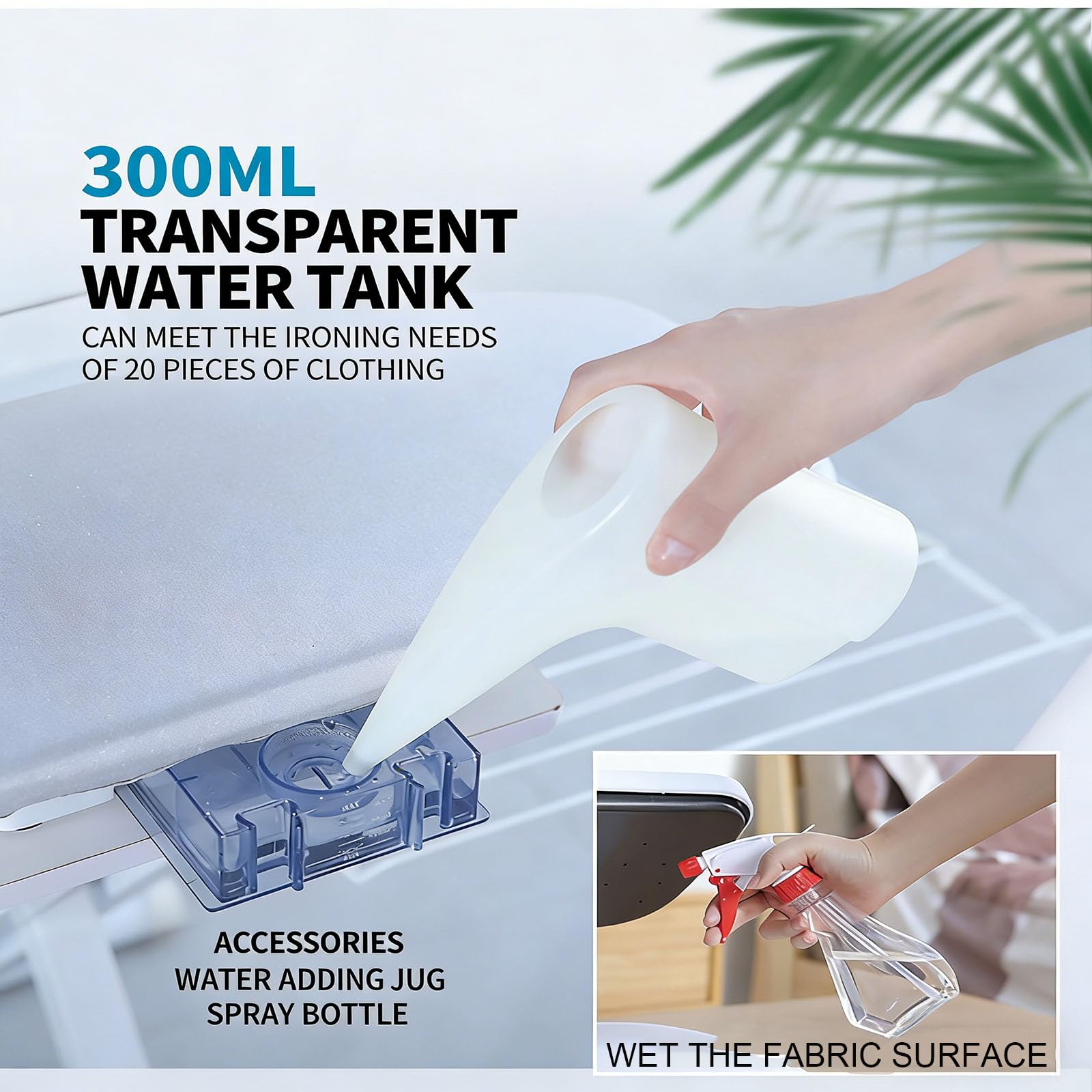 Prensa de vapor, plancha grande de 1400 W con tanque de agua de 300 ml, apagado automático, 5 ajustes de tela para el hogar y tienda de ropa