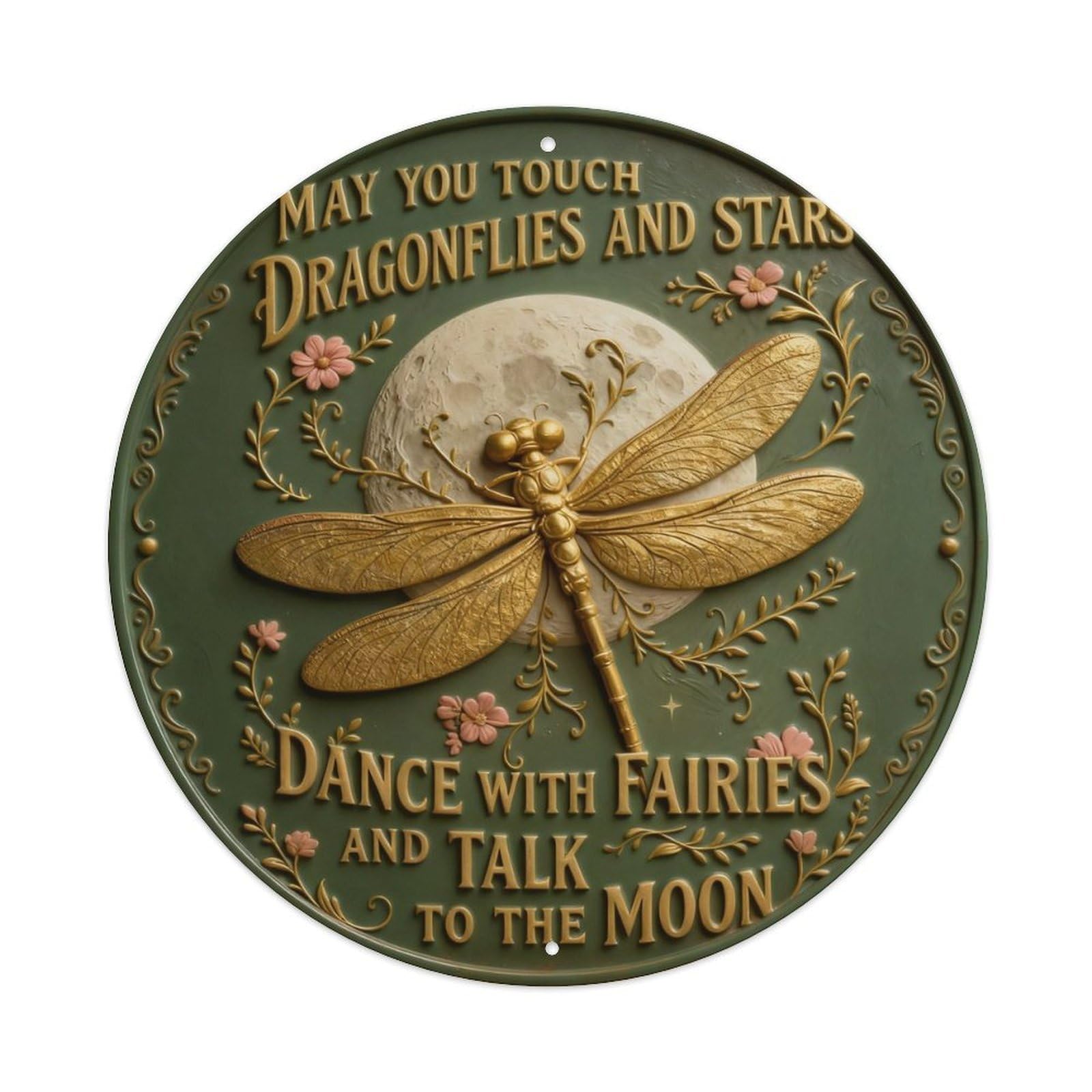 Zlatcbu Vintage Dragonfly Moon Fairy Metal Tin Sign Retro Wall Art Poster, Decor For Home Living Room Bar Cafe Garage, 8X8 Inch
