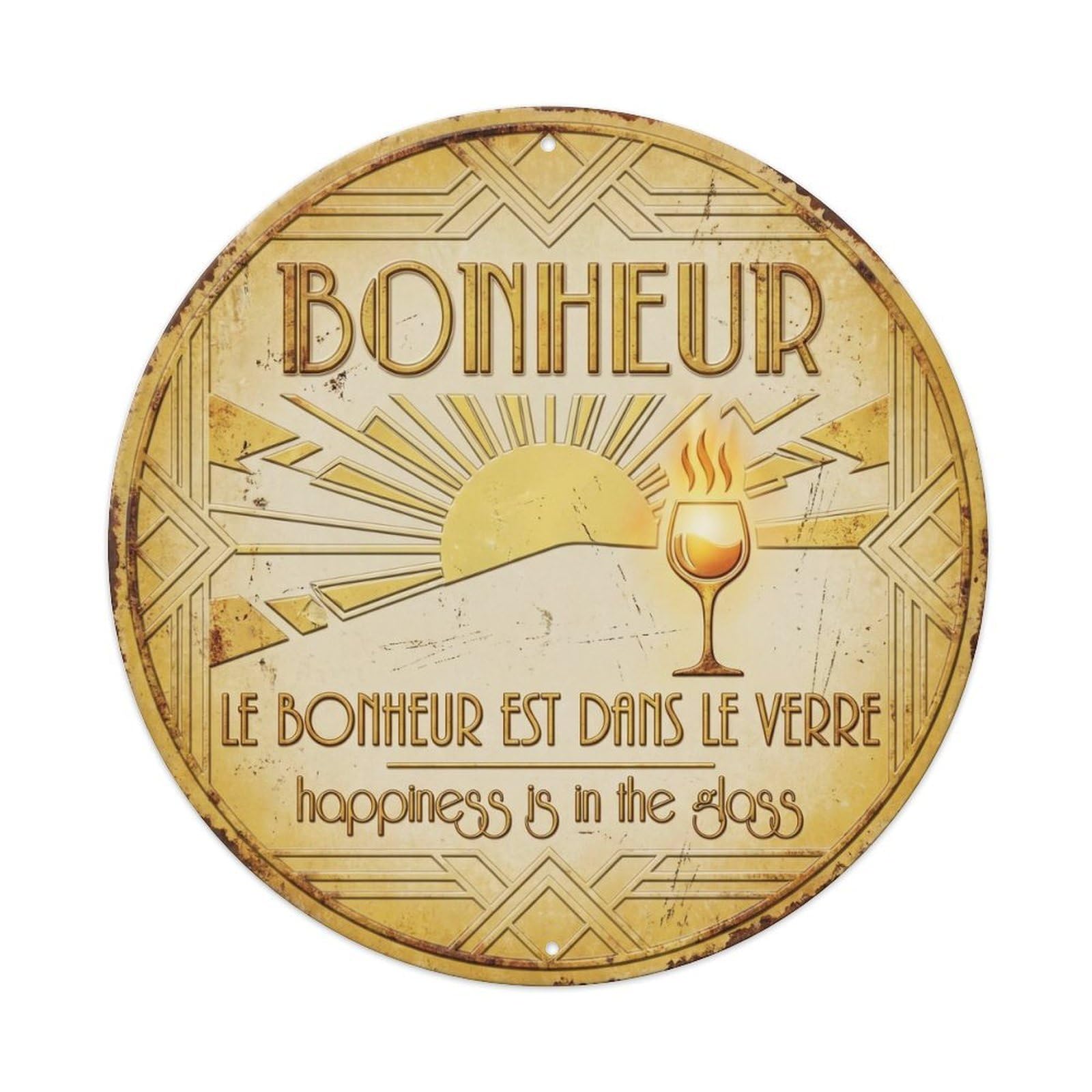 Happiness Humorous Tavern Happiness Metal Tin Sign Plaque Wall Decor for Cafe, Club Bar, Office, Home Garden Round Metal Poster 8x8Inch