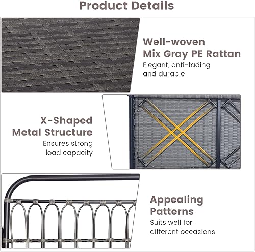 Miniatura 8 de Tangkula Columpio de mimbre para porche al aire libre, asiento colgante para 2 personas con cojines de asiento y respaldo, marco de metal resistente