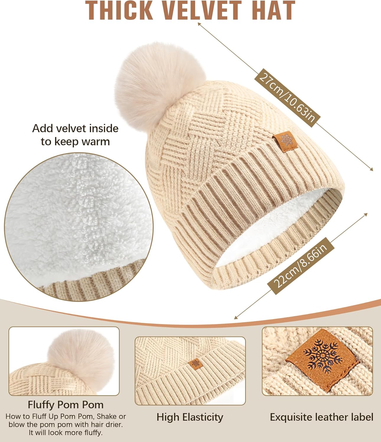 Women Winter Warm Hat Scarf Gloves Set, Touchscreen Gloves Beanie Hat Thick Scarf Set, 3 Pieces Warm Winter Gift - Image 3