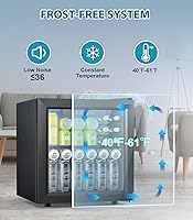 Vista 6 de 50 Cans Beverage Refrigerator Cooler, 1.3 Cu.ft Mini Fridge Countertop Drink Cooler with Glass Door for Beer, Soda,Wine, Adjustable Digital