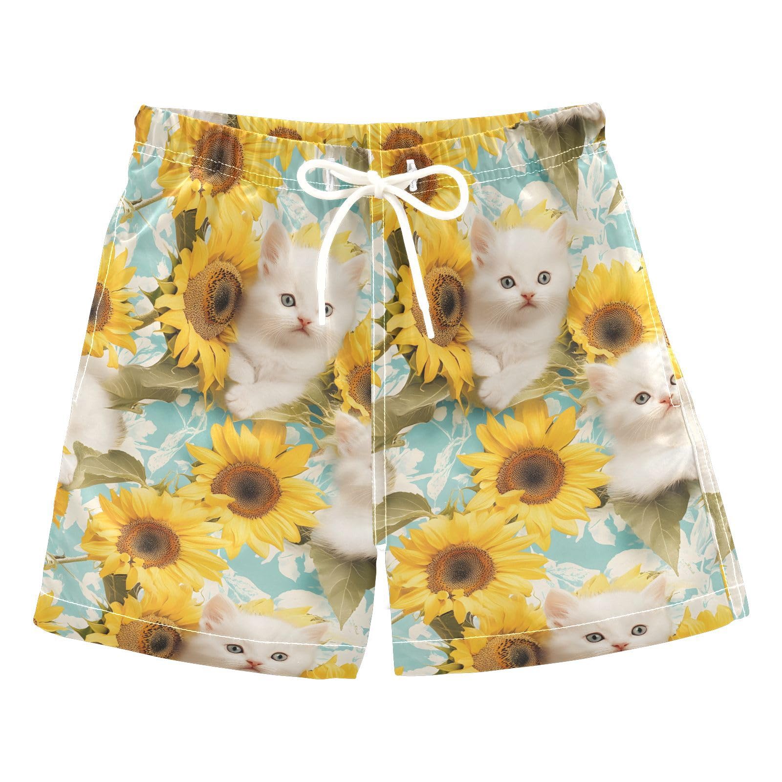 White Cat Sunflowers 4 Boys Swim Trunks Toddler Shorts Swimwear Boardshorts