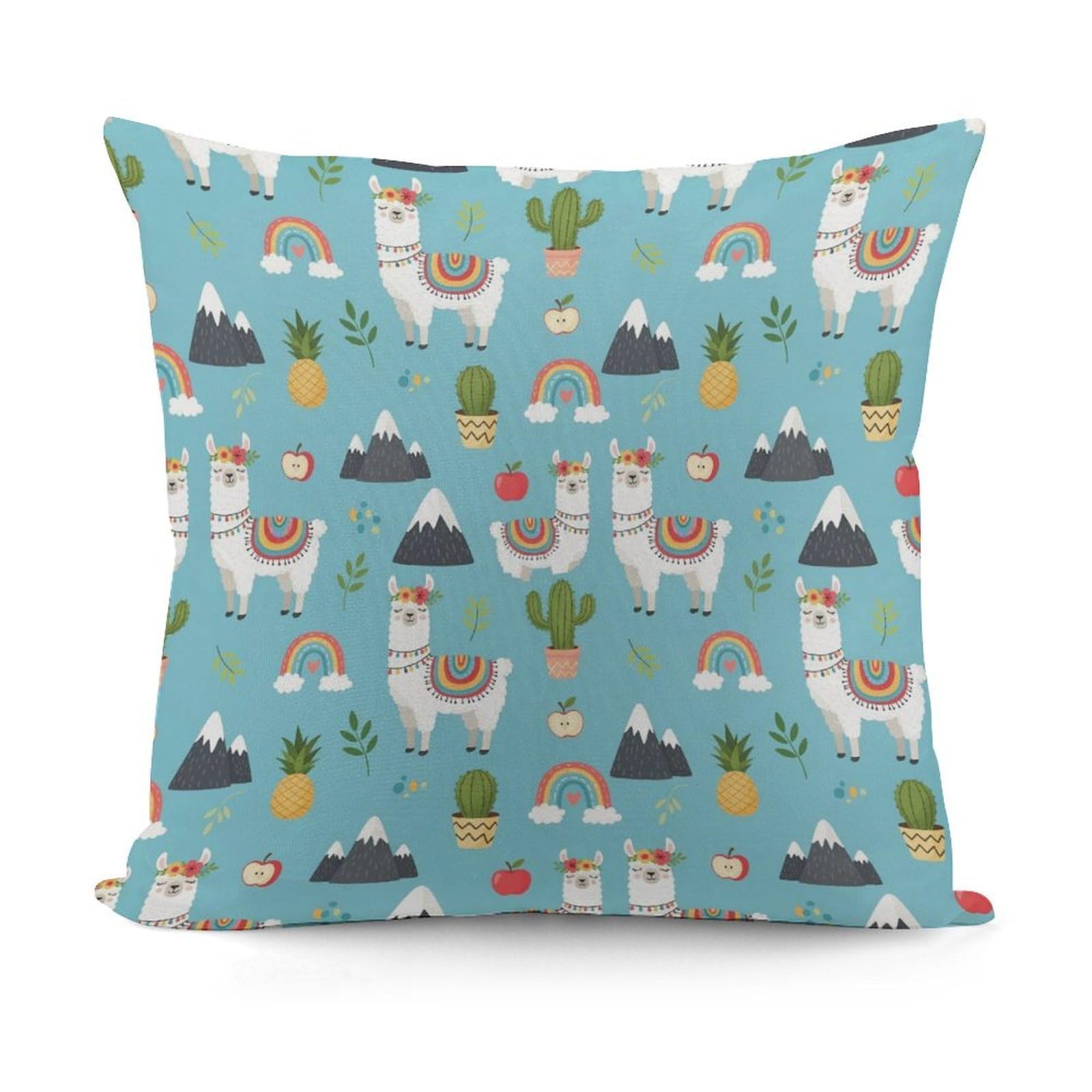 Smazdfxx Picture(76) Pattern Decorative Cushion Covers Soft Cute Cactus Blue Sky Rainbow Llama Alpaca Plush Pillow Cover For Sofa Bedroom Pillow Shell