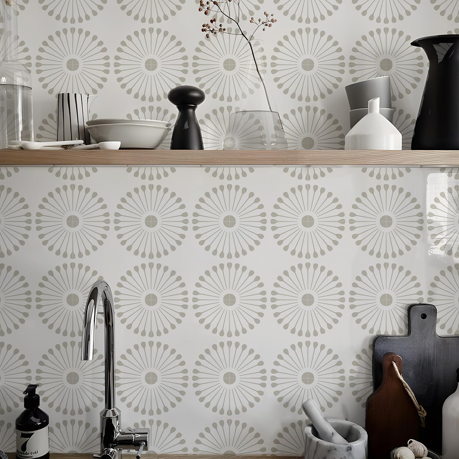 Piastrelle Adesive Cucina Tarassaco Grigio Adesivi Murali Durevole piastrelle adesive bagno pavimento Pavimento PVC Adesivo Piastrelle Bagno Mattonelle Adesive Cucina 20x20cm/30 pcs