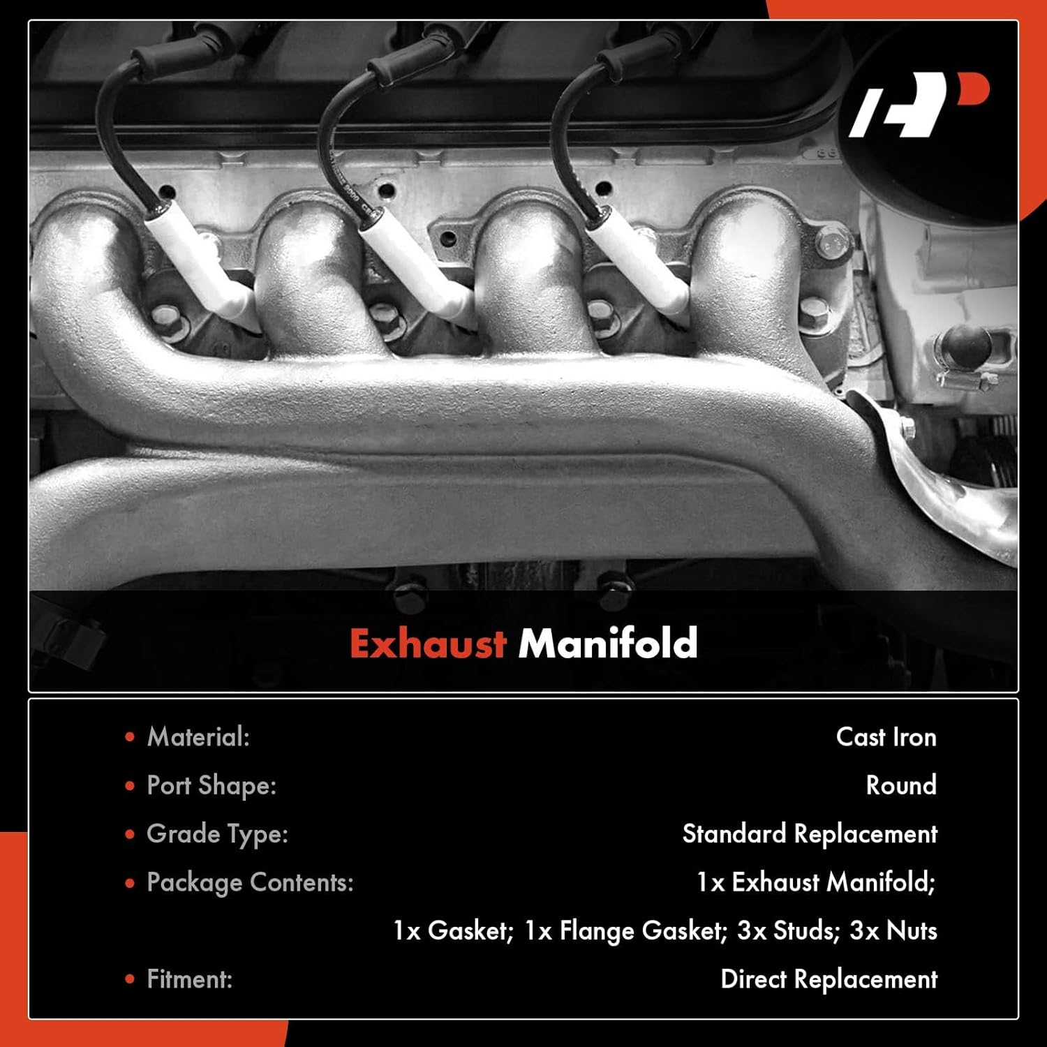 A-Premium Left or Right Side [V8 6.4L] Engine Exhaust Manifold Kit with Gasket, Nut, Stud & Heat Shield Compatible with Ford F-250 F-350 F-450 F-550 Super Duty, 2008 2009 2010