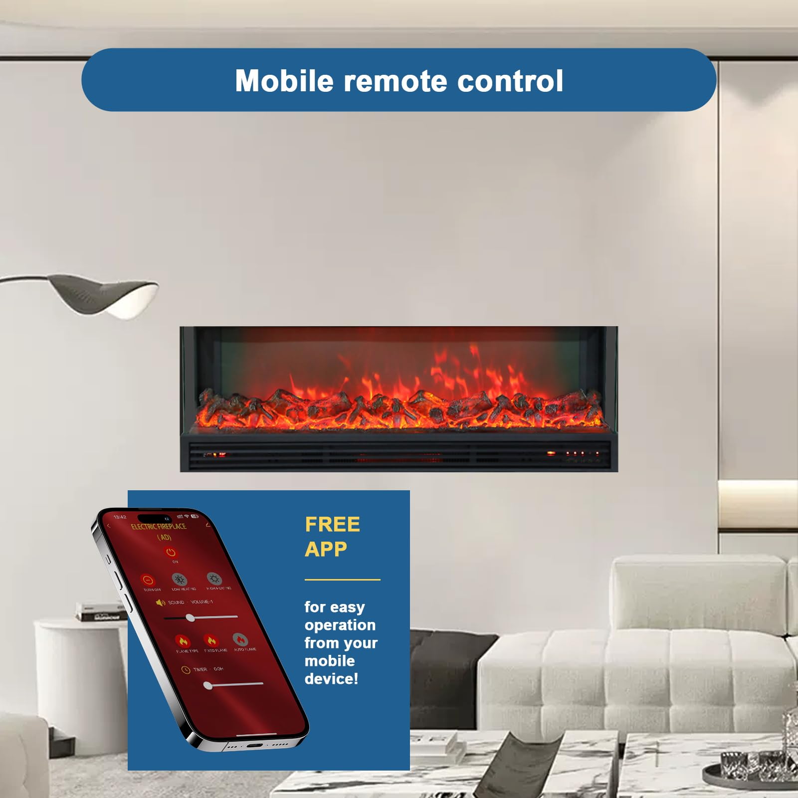 Electric Fireplace 50 inch 3 Sided, Fireplace Smart App Remote Control, Fire Place Realistic Flames, Fire Places Electric Fireplace 4 Installation, Fireplace Heater Timer Up to 10h, SM125