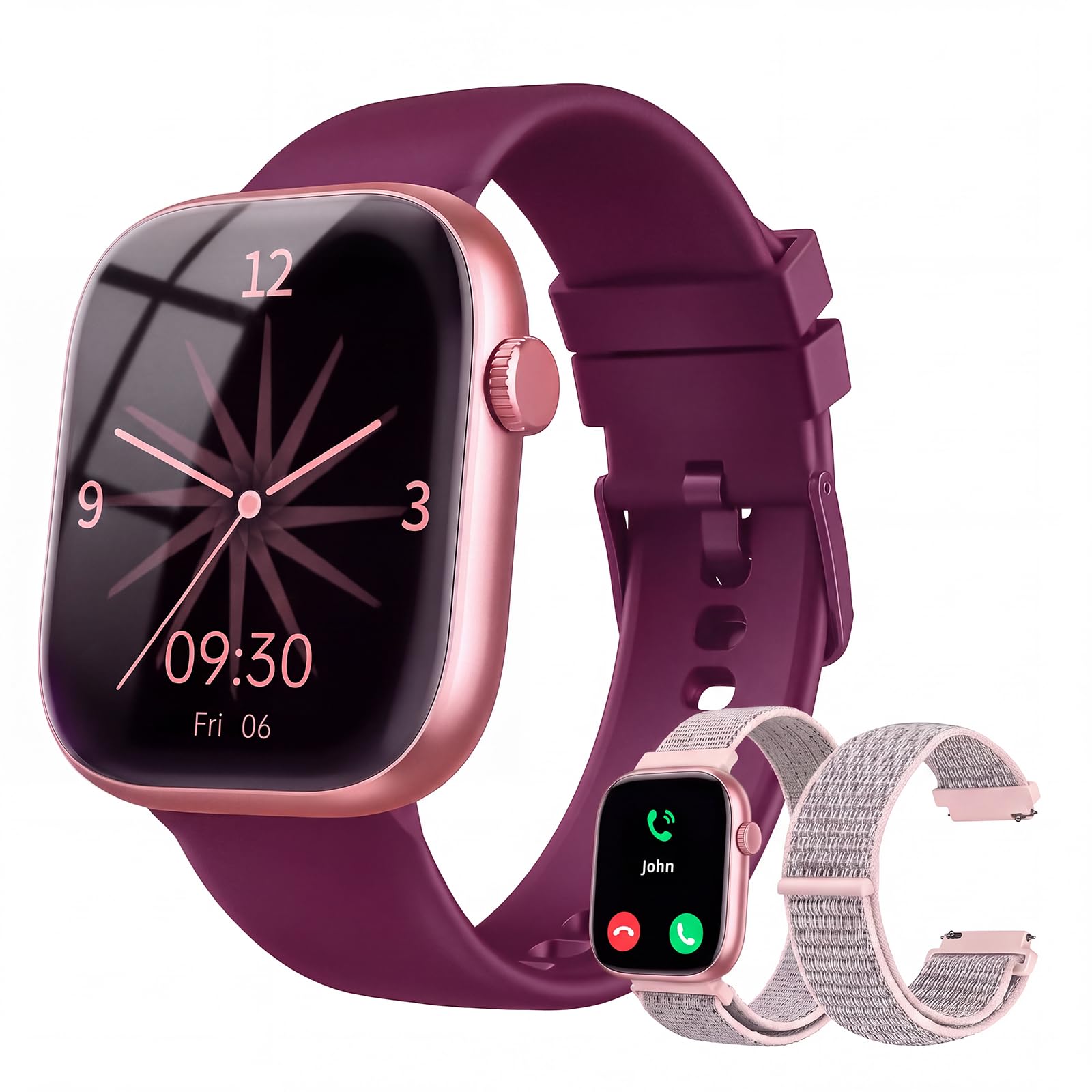 Smart Watch for Women, Bluetooth Answer/Make Calls, 1.83"HD Screen, 2 Bands